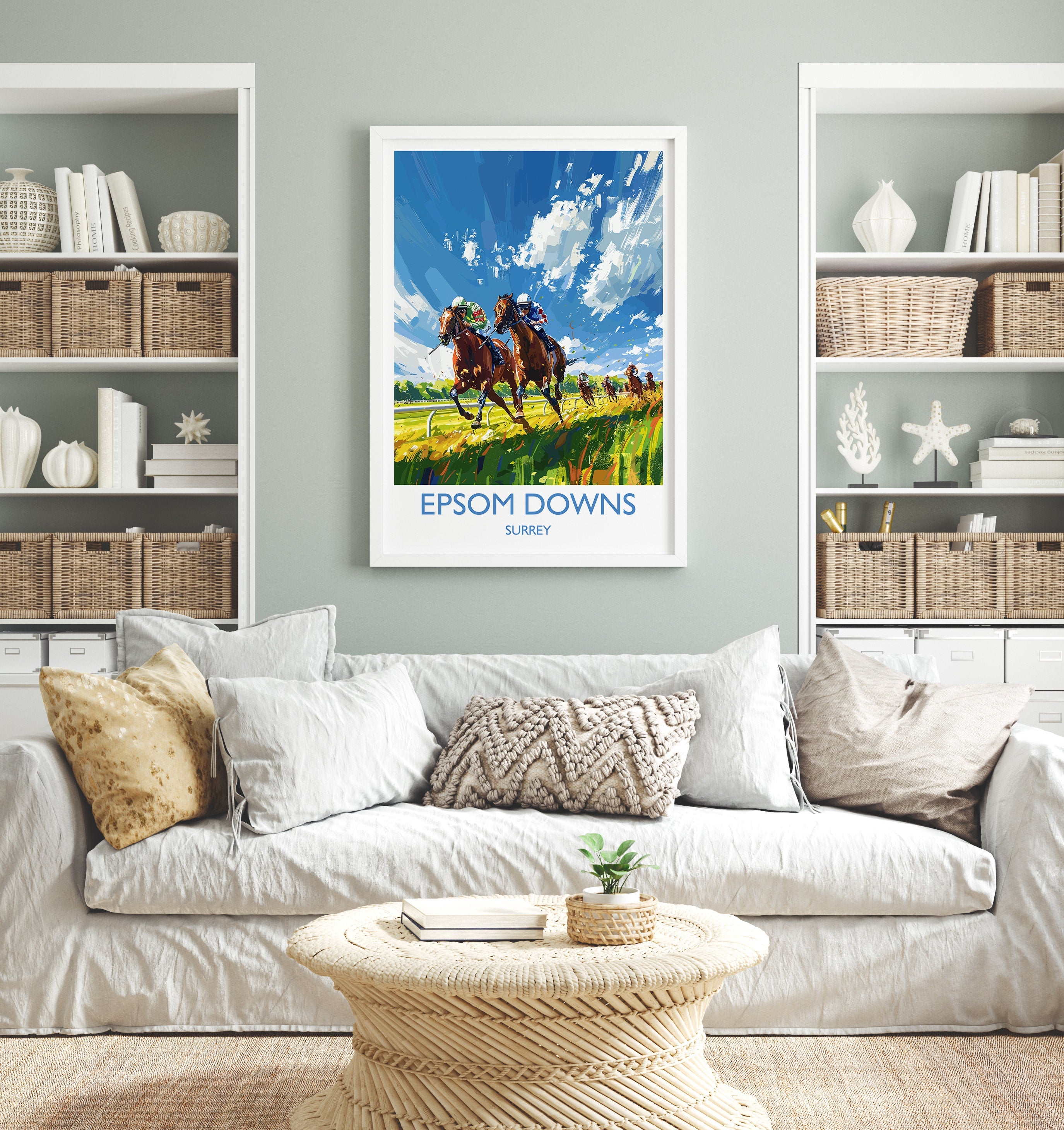 Epsom Downs Travel Poster Wall Art, Travel Print of Epsom Downs, Surrey, England, Epsom Downs Races Art Lovers Gift, England Art Gift NQ Media Designs