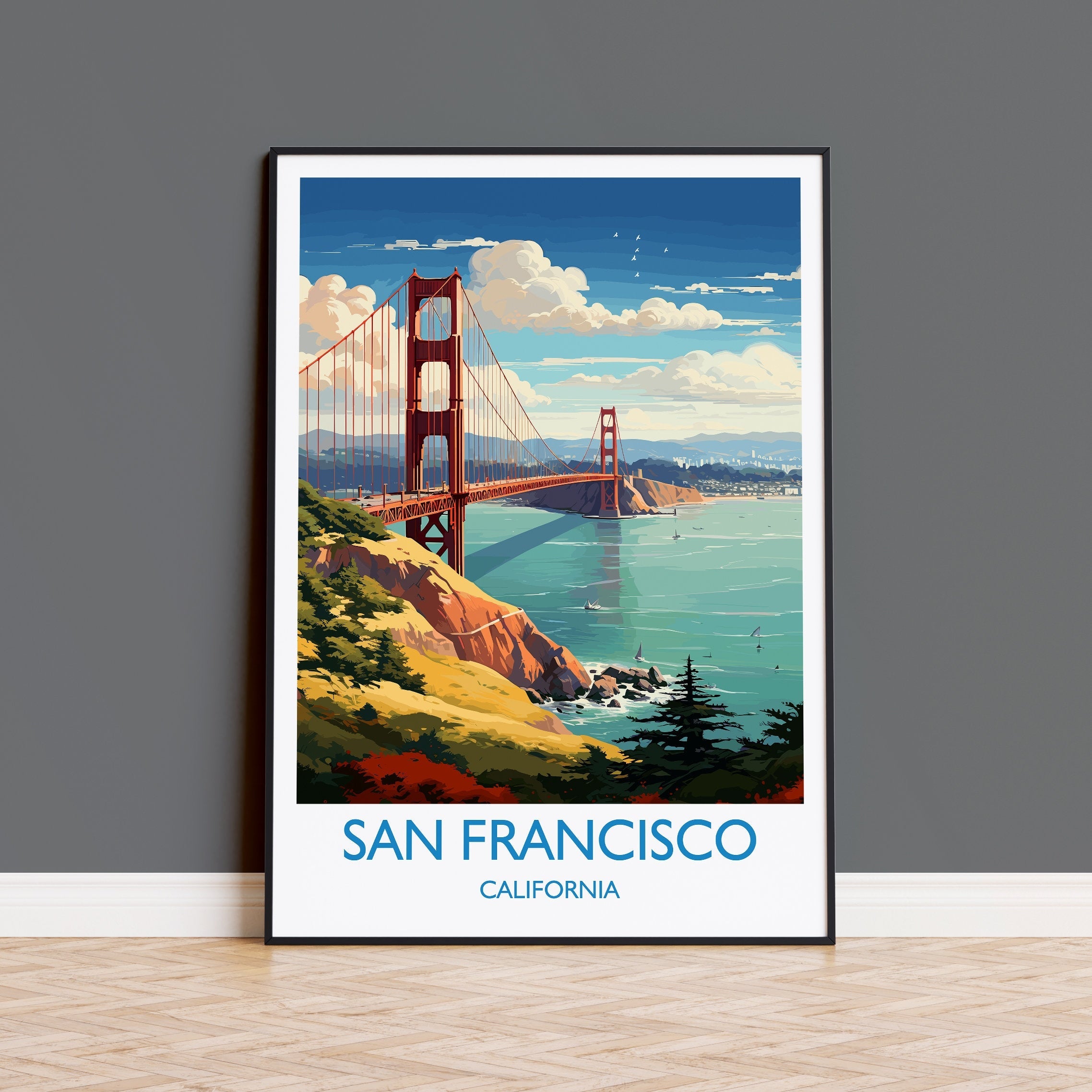 San Francisco Travel Poster, Travel Print of San Francisco, California, San Francisco Art Lovers Gift, USA Gift, Wall Art Print NQ Media Designs