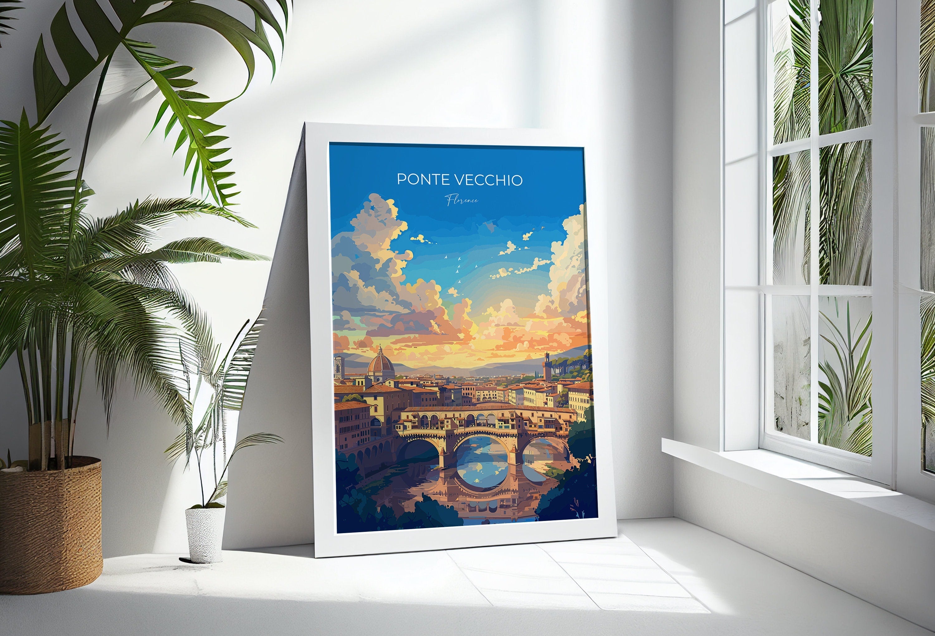 Ponte Vecchio Travel Poster Wall Art, Travel Print of Ponte Vecchio, Florence Art Lovers Gift, Italy, Italy Art Gift NQ Media Designs