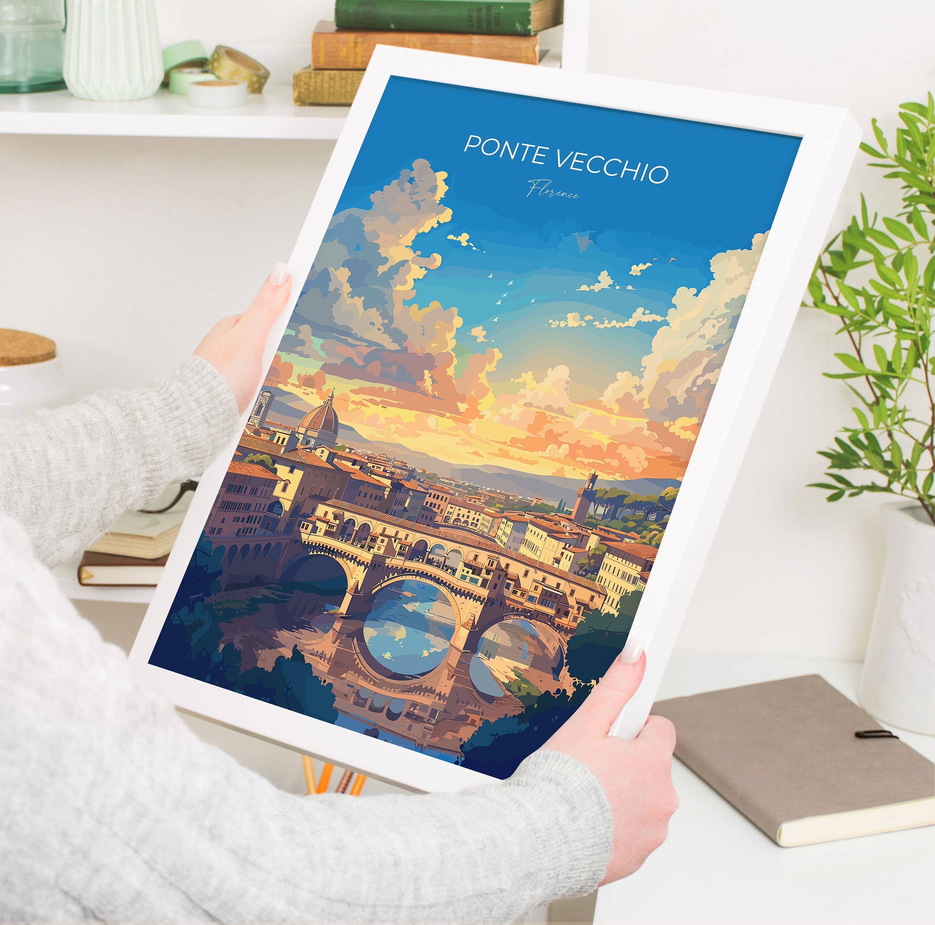 Ponte Vecchio Travel Poster Wall Art, Travel Print of Ponte Vecchio, Florence Art Lovers Gift, Italy, Italy Art Gift NQ Media Designs