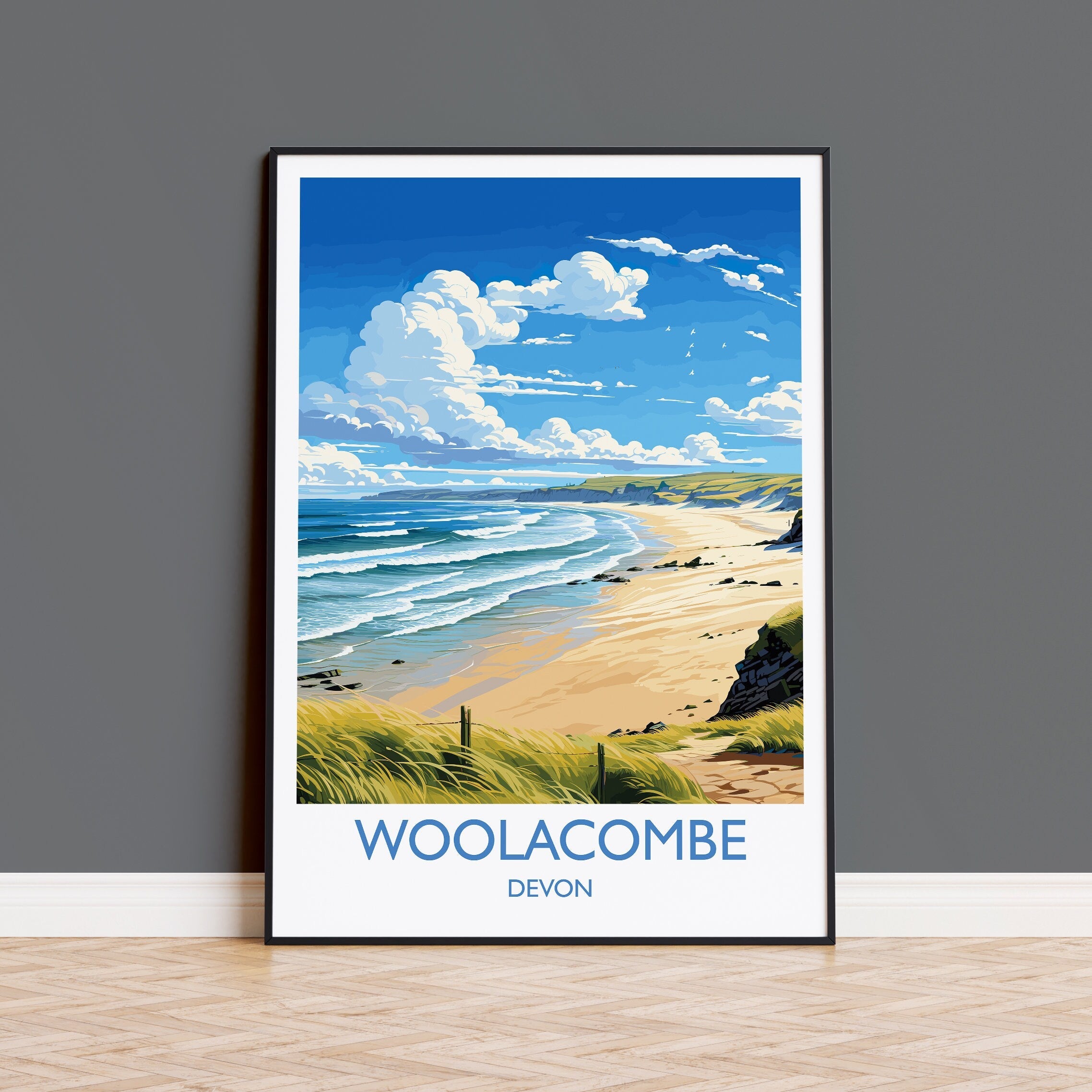 Woolacombe Travel Poster Wall Art, Travel Print of Woolacombe,England, Devon Art Lovers Gift, Travel Art Gift NQ Media Designs