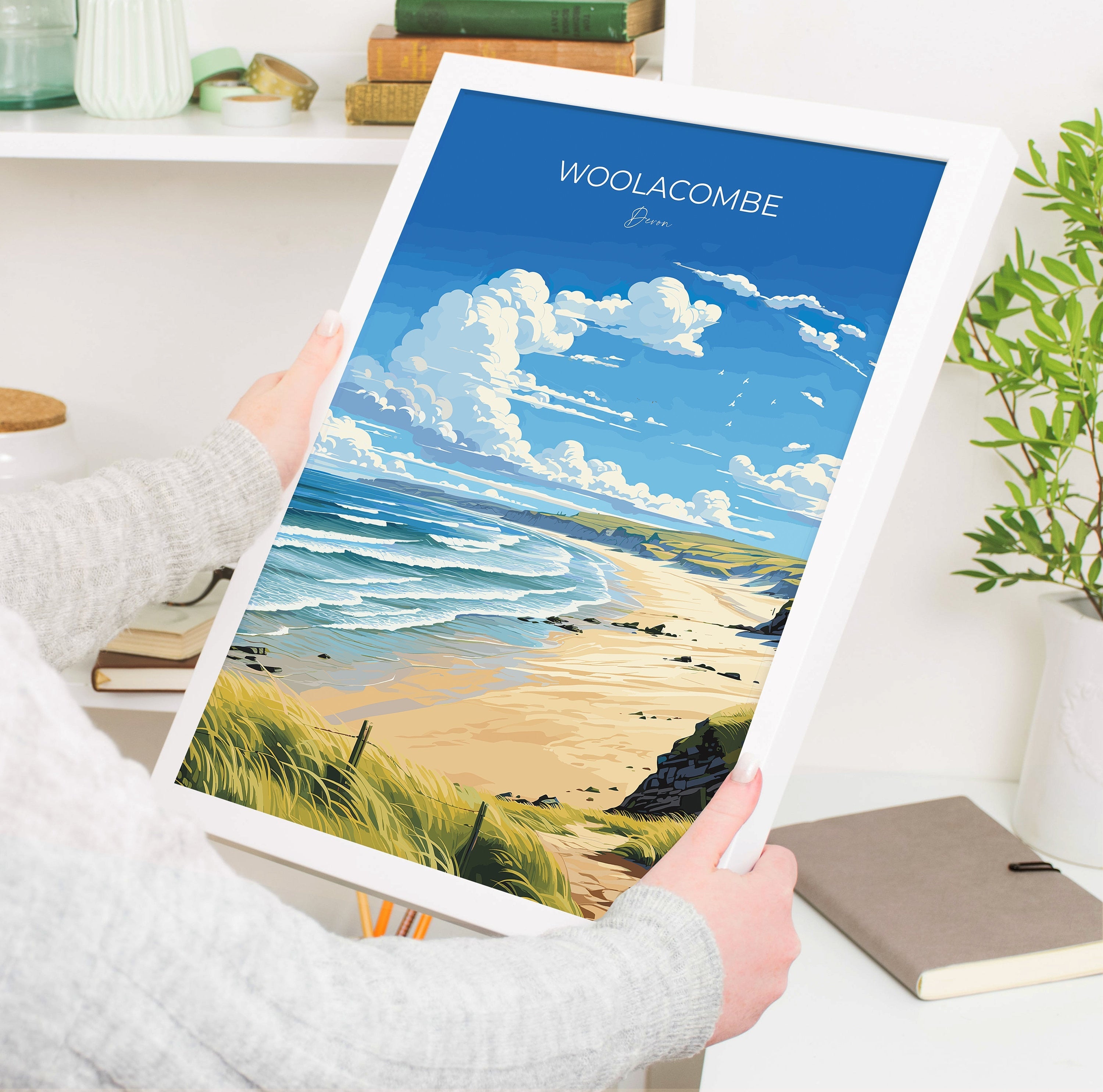 Woolacombe Travel Print Wall Art, Travel Poster of Woolacombe,England, Devon Art Lovers Gift, Travel Art Gift NQ Media Designs