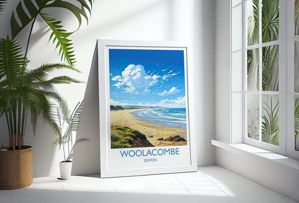 Woolacombe Travel Poster Wall Art, Travel Print of Woolacombe,England, Devon Art Lovers Gift, Travel Art Gift