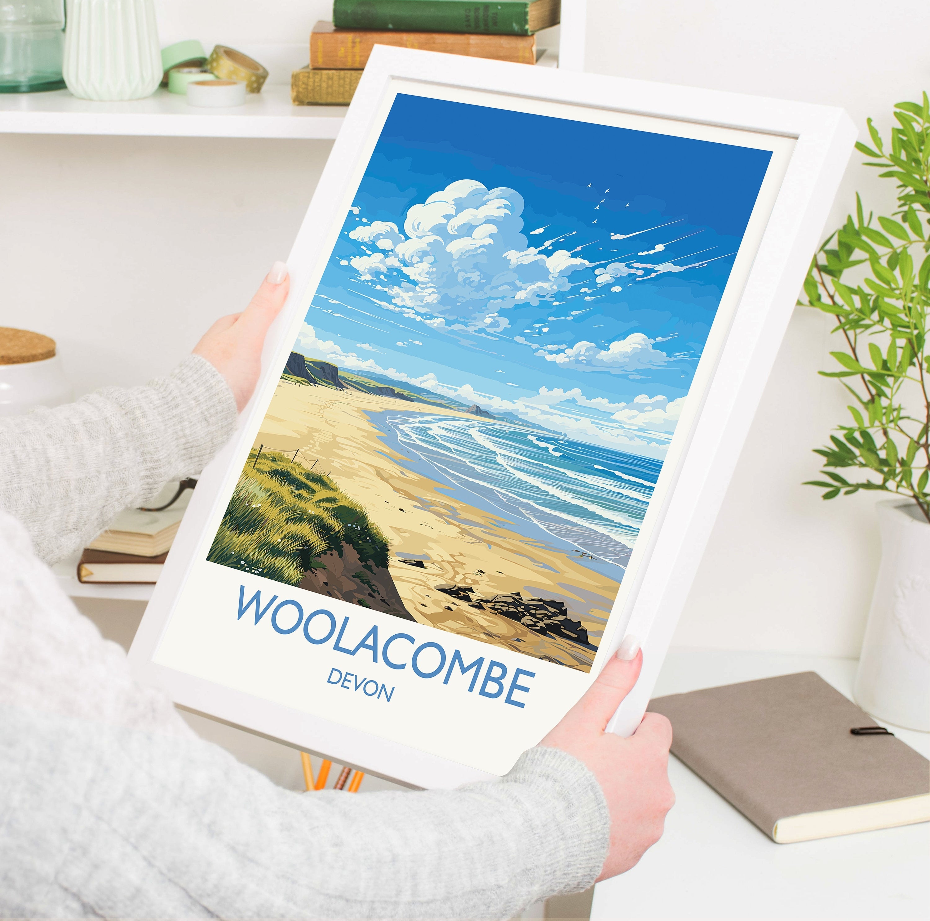 Woolacombe Travel Poster Wall Art, Travel Print of Woolacombe,England, Devon Art Lovers Gift, Travel Art Gift NQ Media Designs