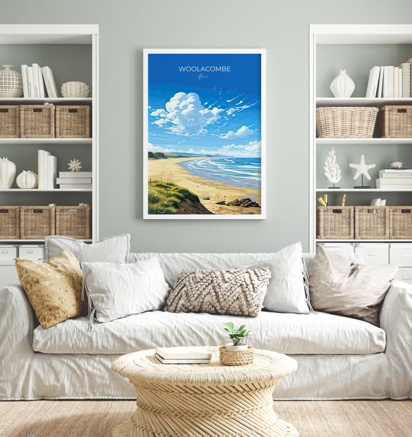 Woolacombe Travel Print Wall Art, Travel Poster of Woolacombe,England, Devon Art Lovers Gift, Travel Art Gift
