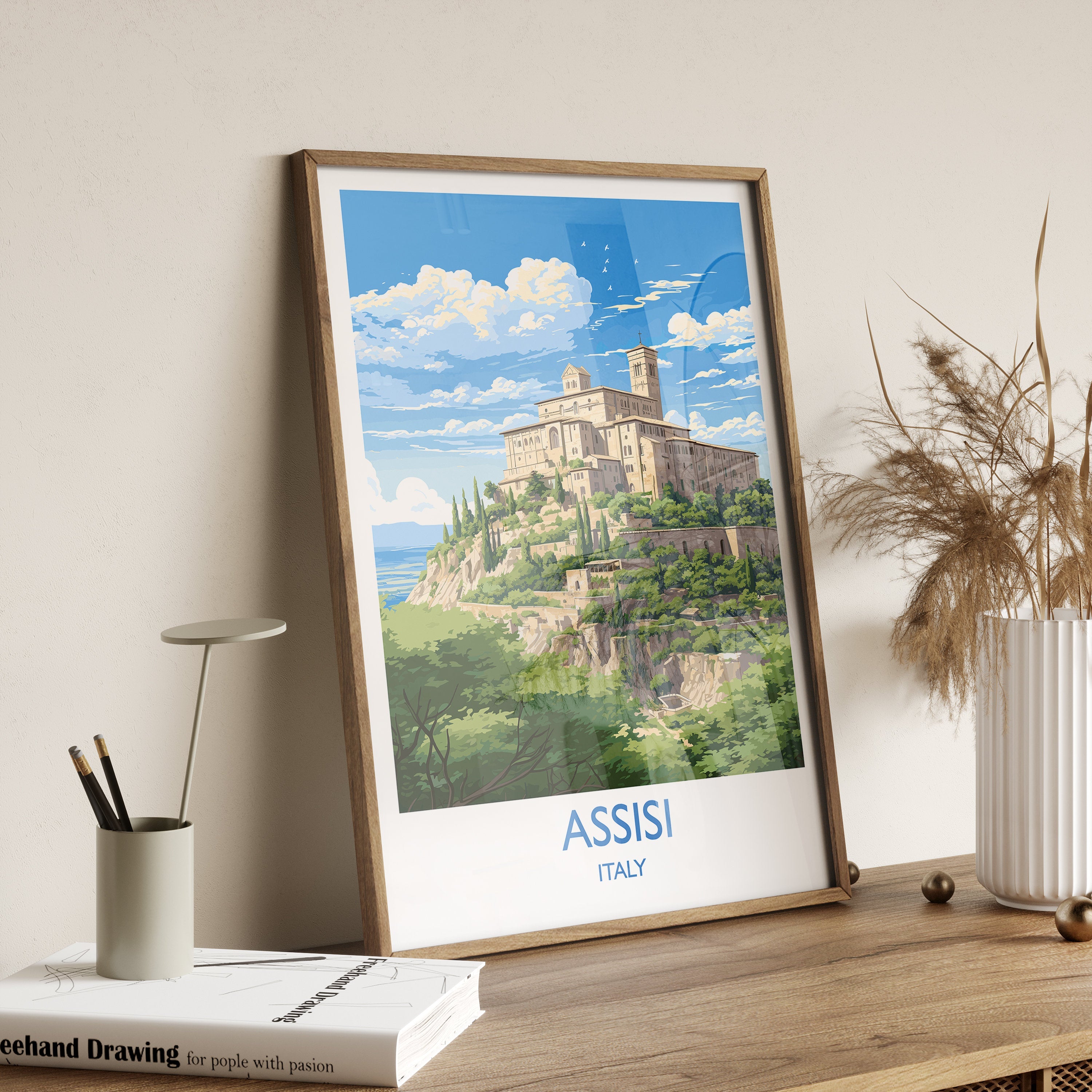 Assisi Travel Poster, Travel Print of Assisi , Italy, Assisi Art Lovers Gift, Wall Art Print NQ Media Designs