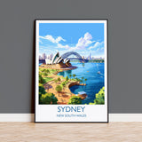 Sydney Travel Print, Travel Poster of Sydney, New South Wales Art, Australia Art Lovers Gift, Sydney Wall Art