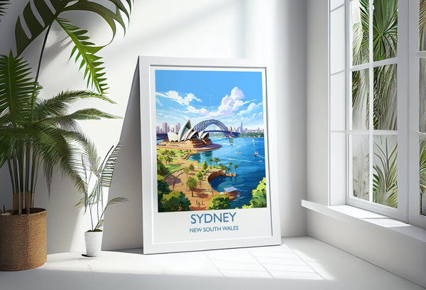 Sydney Travel Print, Travel Poster of Sydney, New South Wales Art, Australia Art Lovers Gift, Sydney Wall Art