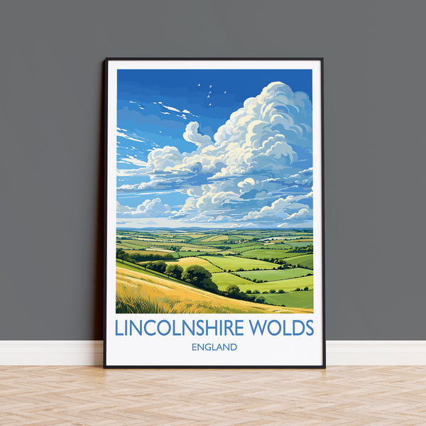 Lincolnshire Wolds Travel Poster Wall Art, Travel Print of Lincolnshire Wolds, England, Lincolnshire Art Lovers Gift, Travel Art Gift
