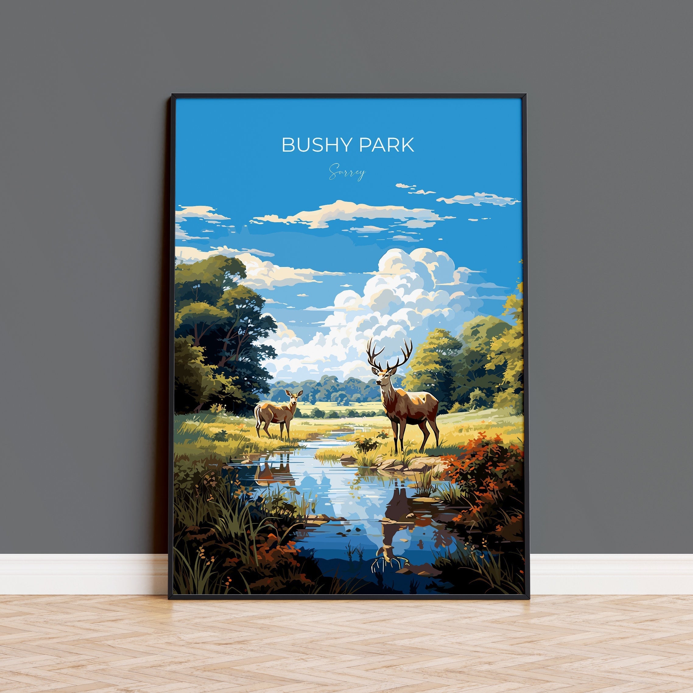Bushy Park Travel Poster, Travel Print of Bushy Park, Surrey, London,England, London Art Lovers Gift, Wall Art Print NQ Media Designs