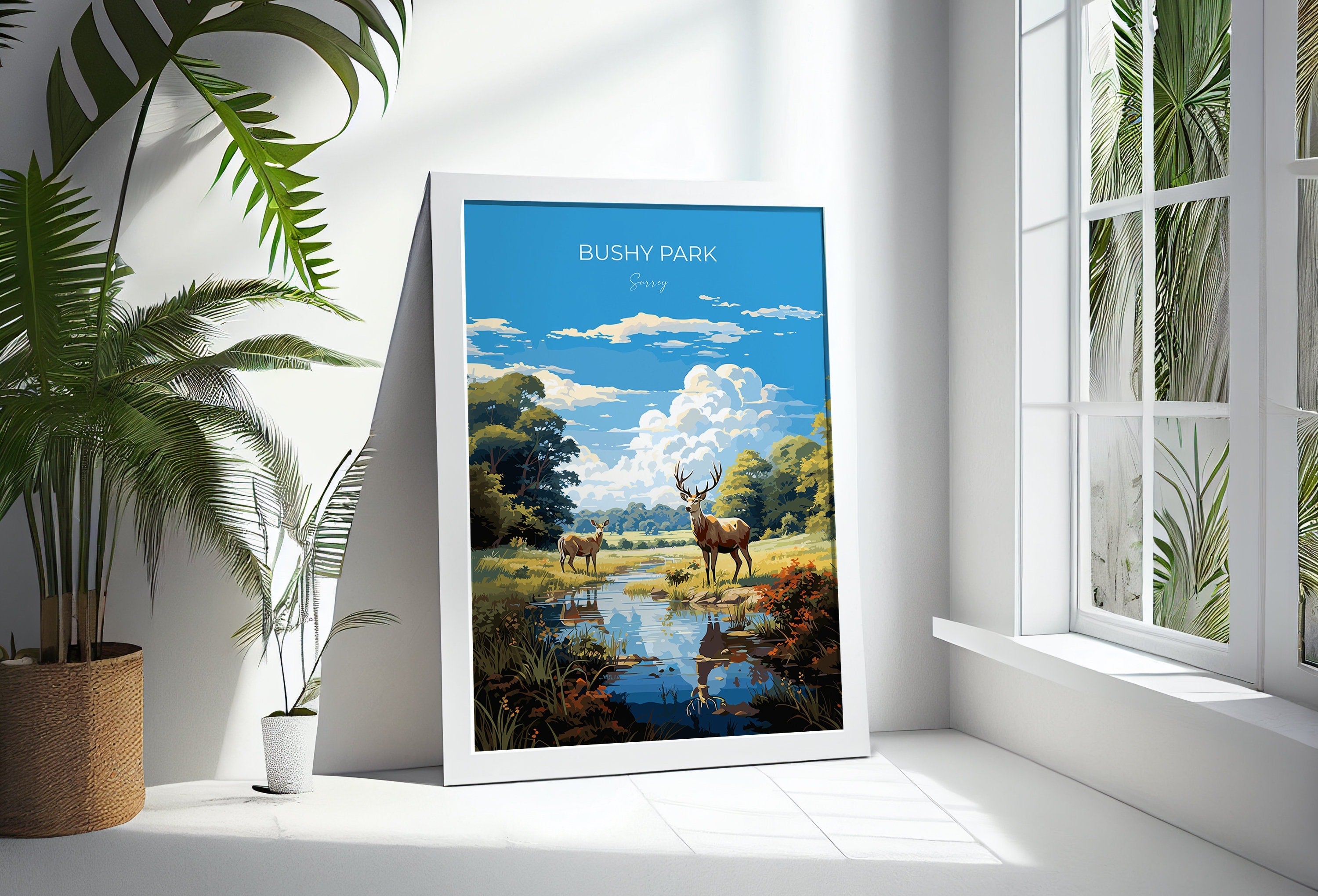 Bushy Park Travel Poster, Travel Print of Bushy Park, Surrey, London,England, London Art Lovers Gift, Wall Art Print NQ Media Designs