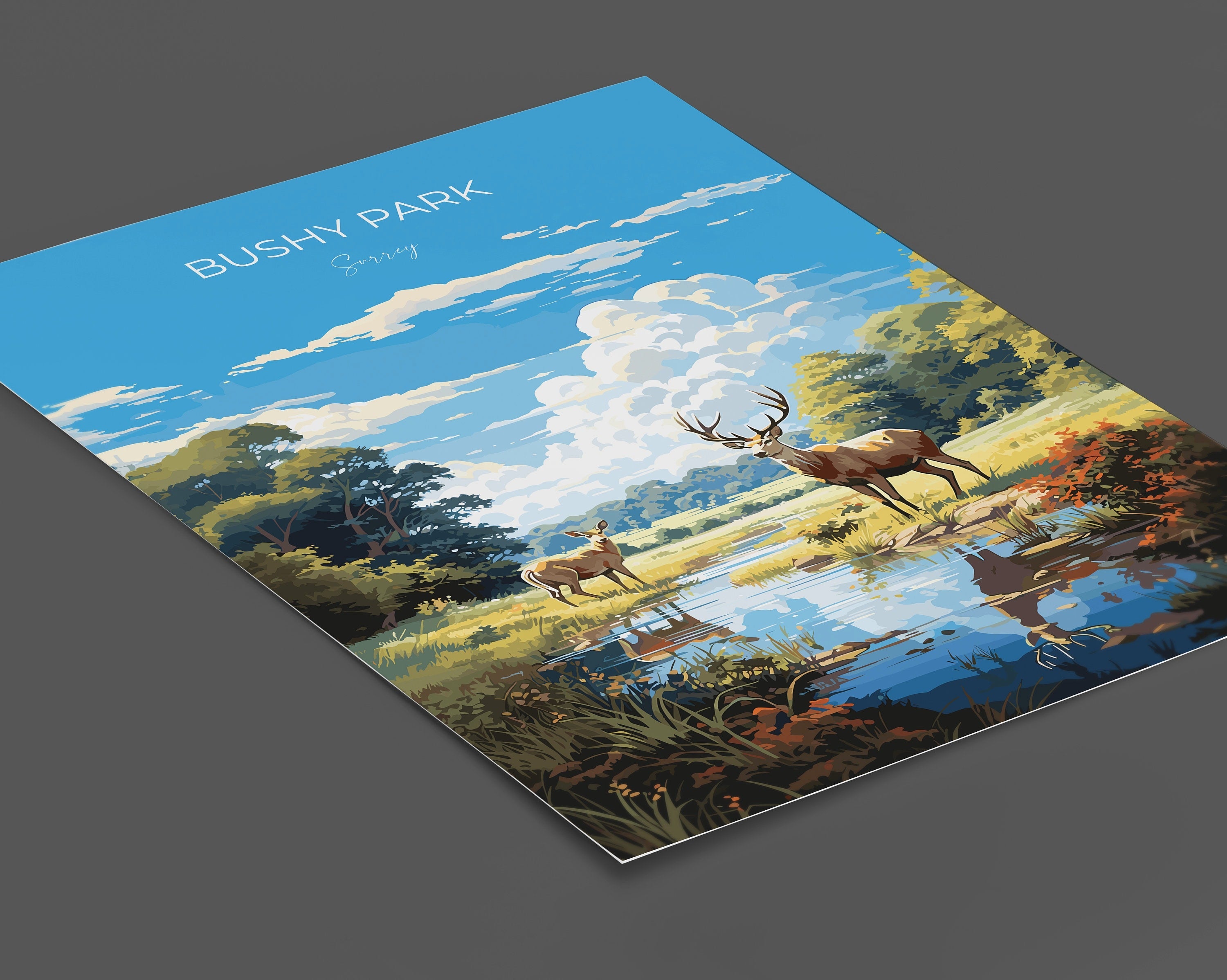 Bushy Park Travel Poster, Travel Print of Bushy Park, Surrey, London,England, London Art Lovers Gift, Wall Art Print NQ Media Designs