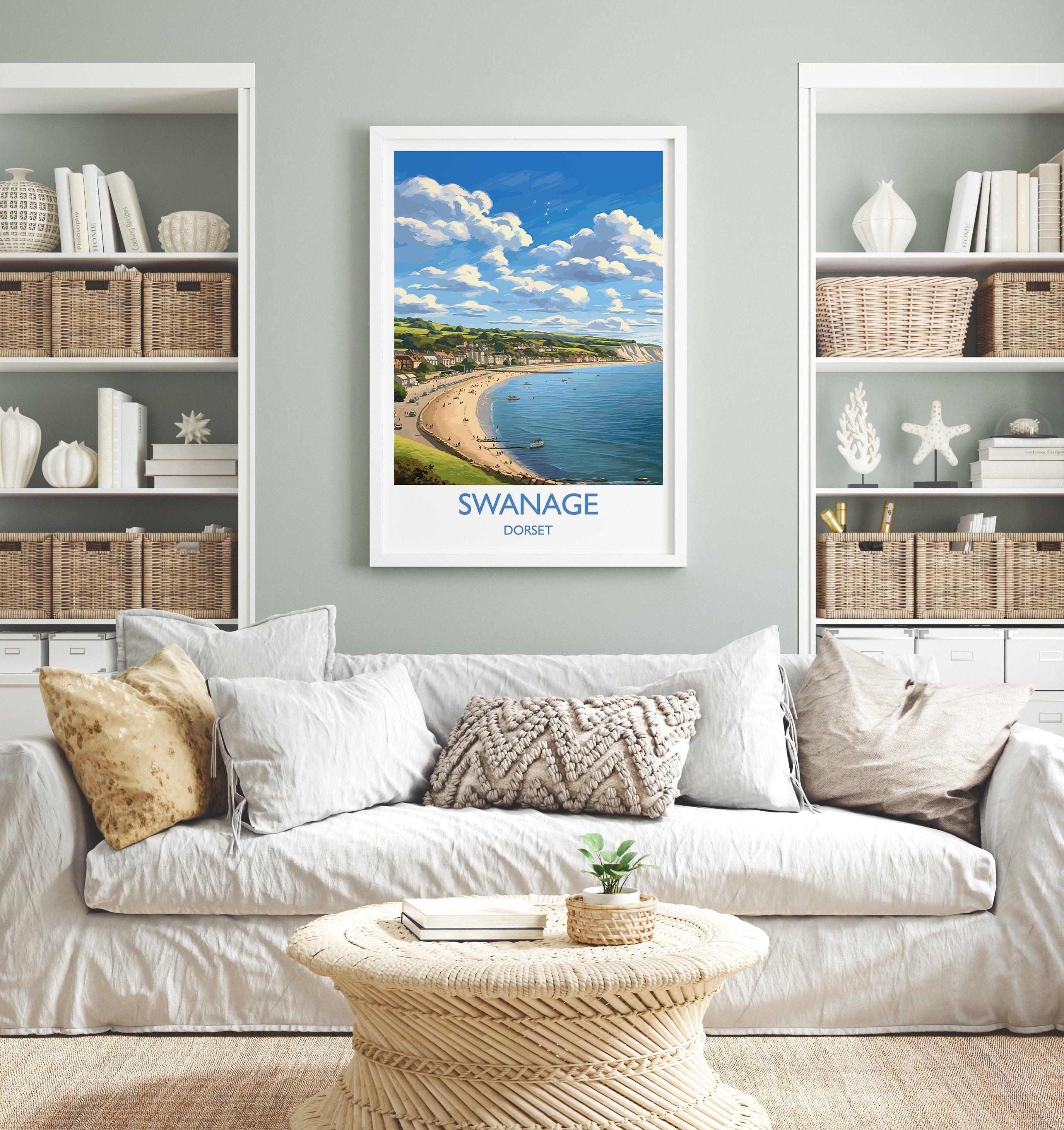 Swanage Bay Travel Print, Travel Poster of Swanage Bay, England, Dorset Coast Art Lovers Gift, Wall Art Print NQ Media Designs