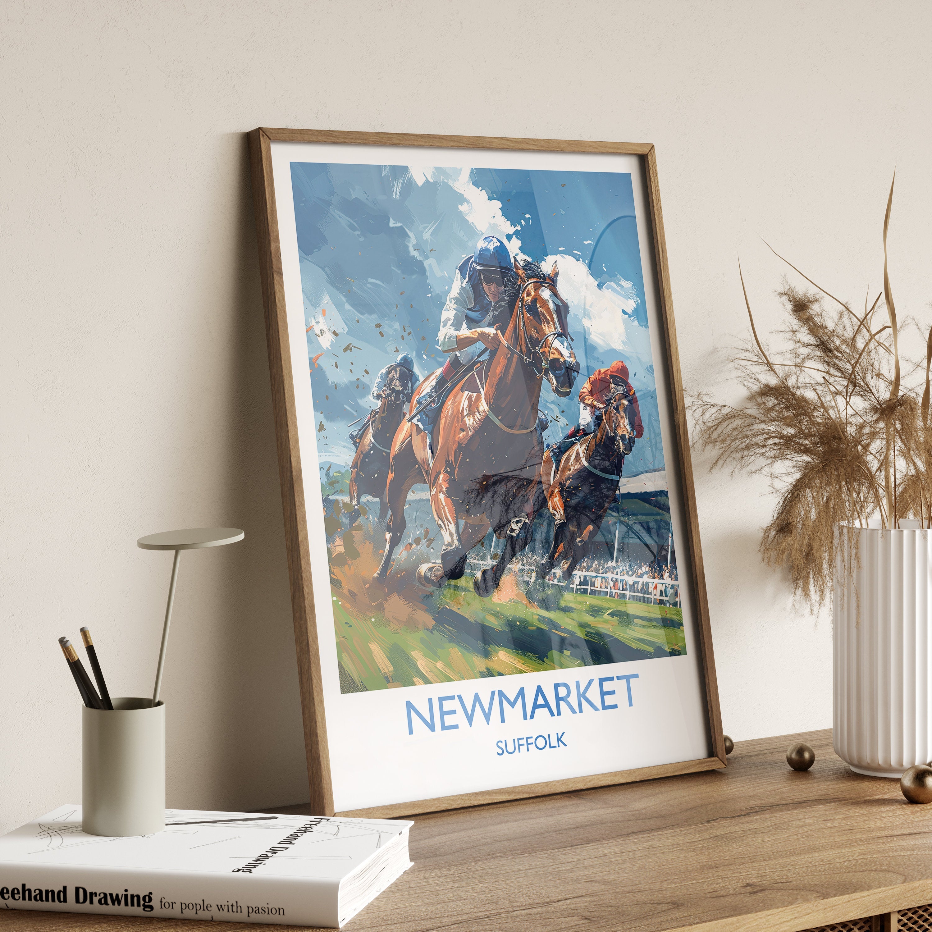 Newmarket Travel Poster Wall Art, Travel Print of Newmarket , Suffolk England, Newmarket Races Art Lovers Gift, England Art Gift NQ Media Designs