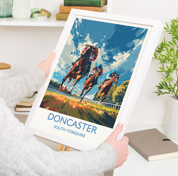 Doncaster Travel Poster Wall Art, Travel Print of Doncaster, South Yorkshire, England, Doncaster Races Art Lovers Gift, England Art Gift
