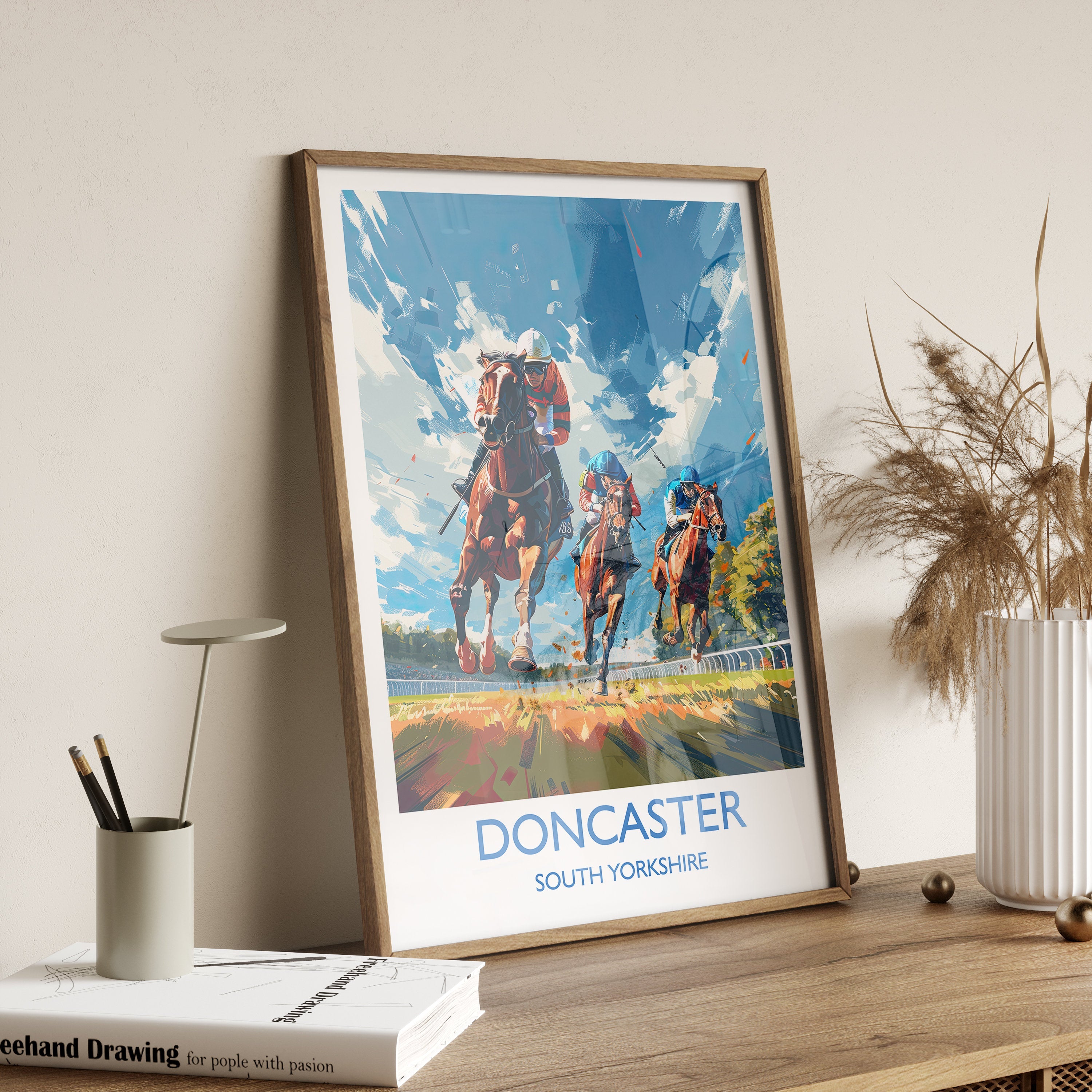 Doncaster Travel Poster Wall Art, Travel Print of Doncaster, South Yorkshire, England, Doncaster Races Art Lovers Gift, England Art Gift NQ Media Designs