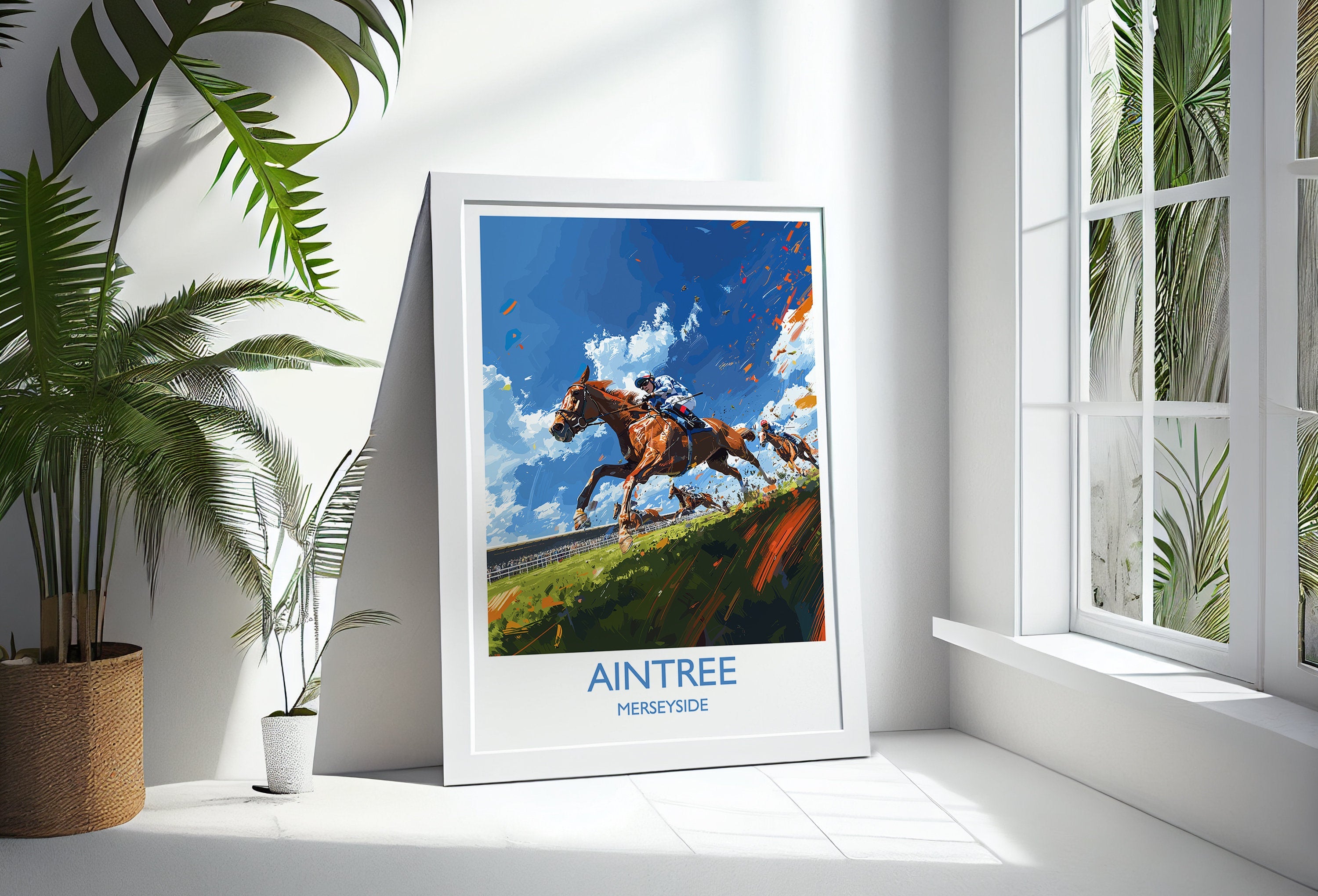 Aintree Travel Poster Wall Art, Travel Print of Aintree, Merseyside, England, Aintree Races Art Lovers Gift, England Art Gift NQ Media Designs