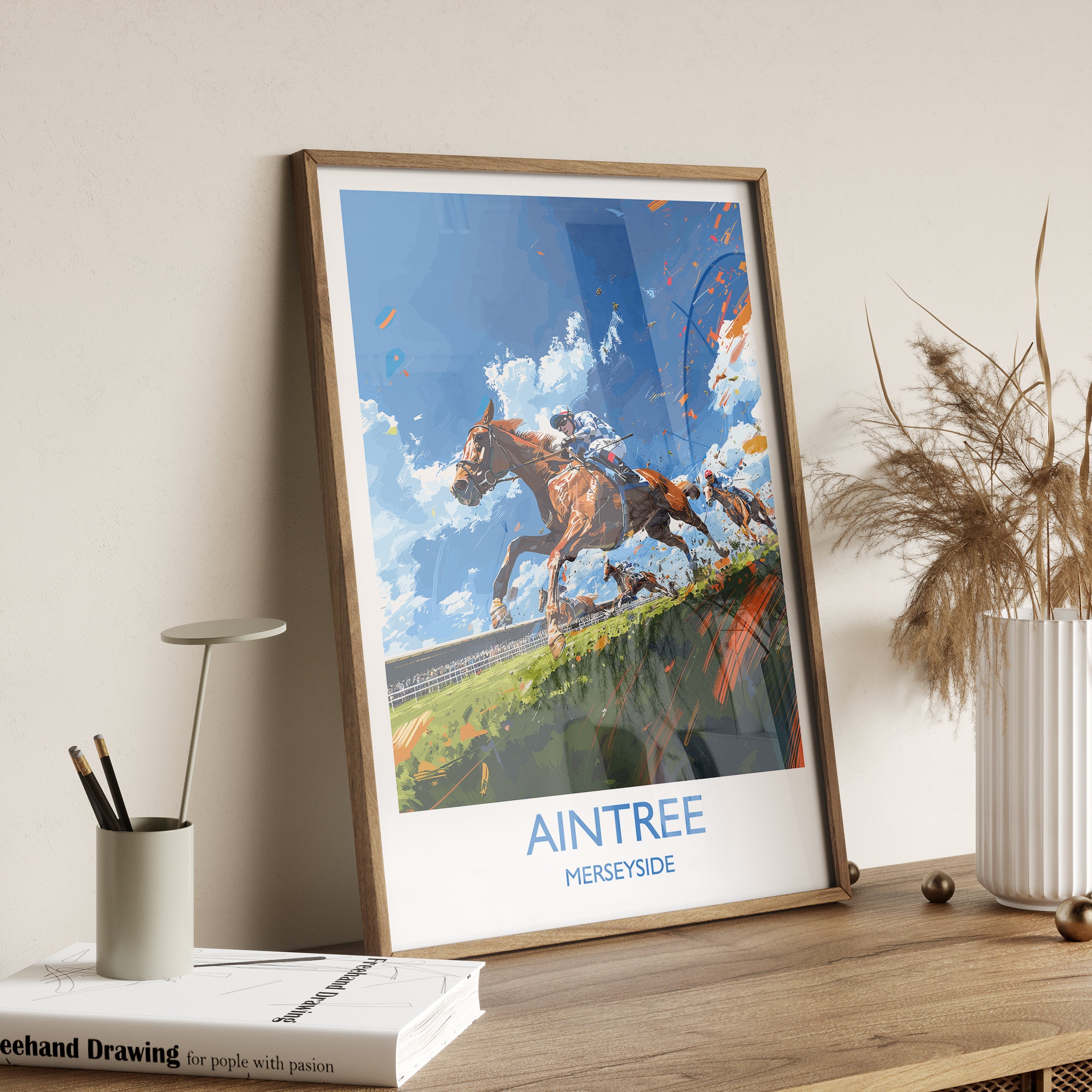 Aintree Travel Poster Wall Art, Travel Print of Aintree, Merseyside, England, Aintree Races Art Lovers Gift, England Art Gift NQ Media Designs