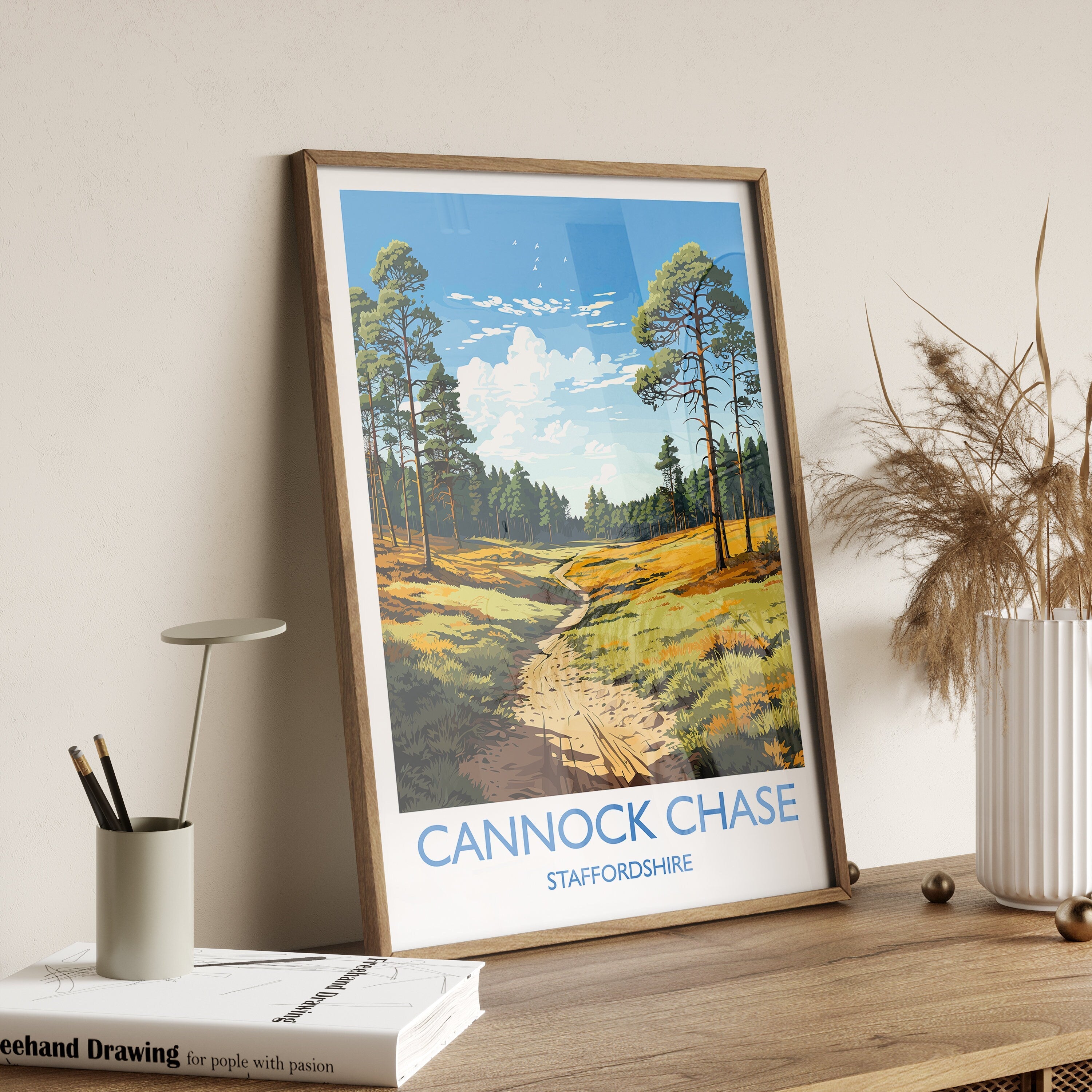 Cannock Chase Travel Print, Travel Poster of Cannock Chase, England, Staffordshire Art, Cannock Chase Art Lovers Gift, Wall Art Print NQ Media Designs