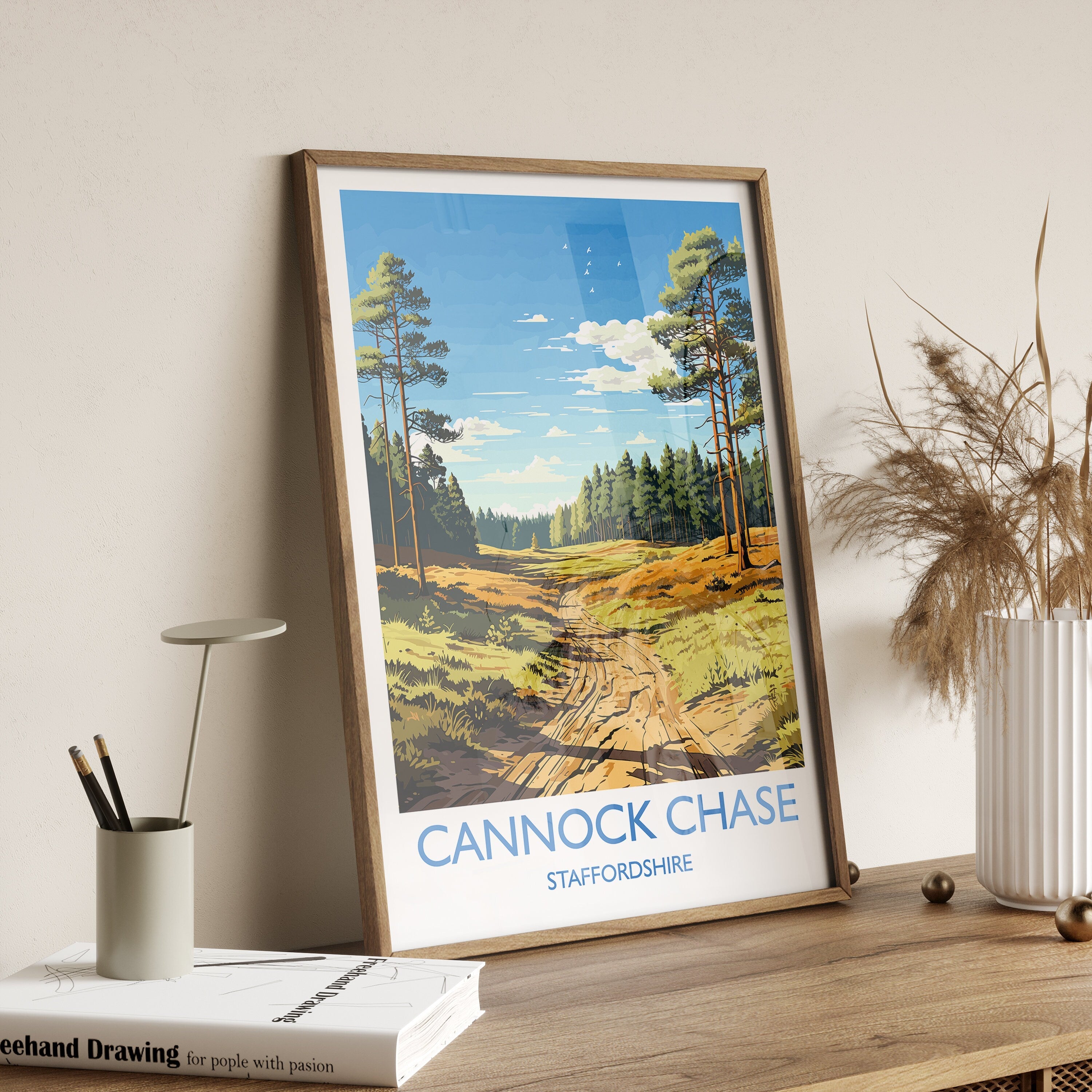 Cannock Chase Travel Poster, Travel Print of Cannock Chase, England, Staffordshire Art, Cannock Chase Art Lovers Gift, Wall Art Print NQ Media Designs