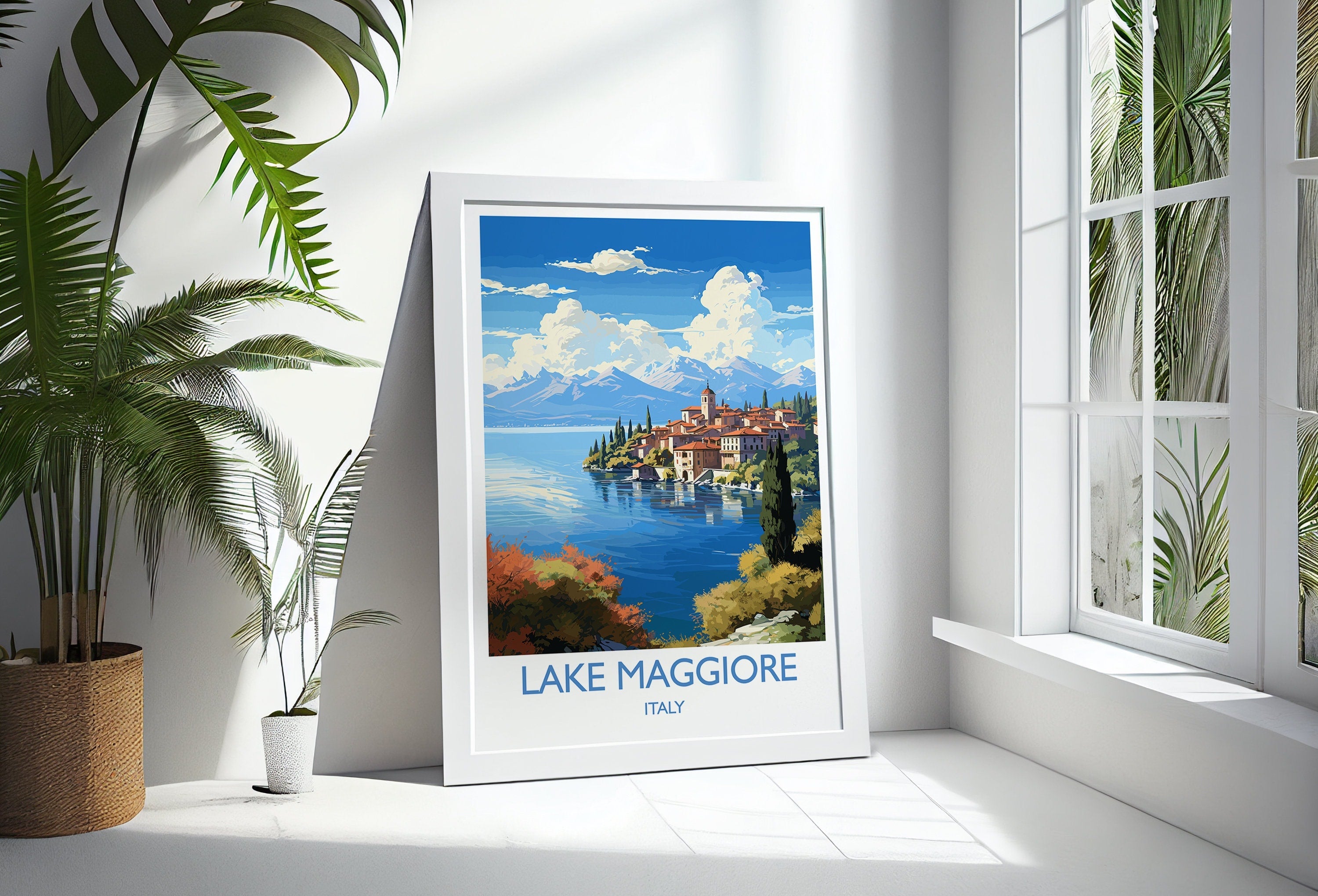 Lake Maggiore Travel Poster Wall Art, Travel Print of Lake Maggiore, Lake Maggiore Art Lovers Gift, Italy, Italian Lakes Art Gift NQ Media Designs