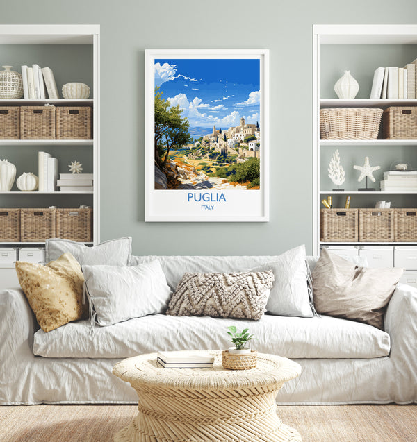 Puglia Travel Poster Wall Art, Travel Print of Puglia, Puglia Art Lovers Gift, Italy, Italy Art Gift