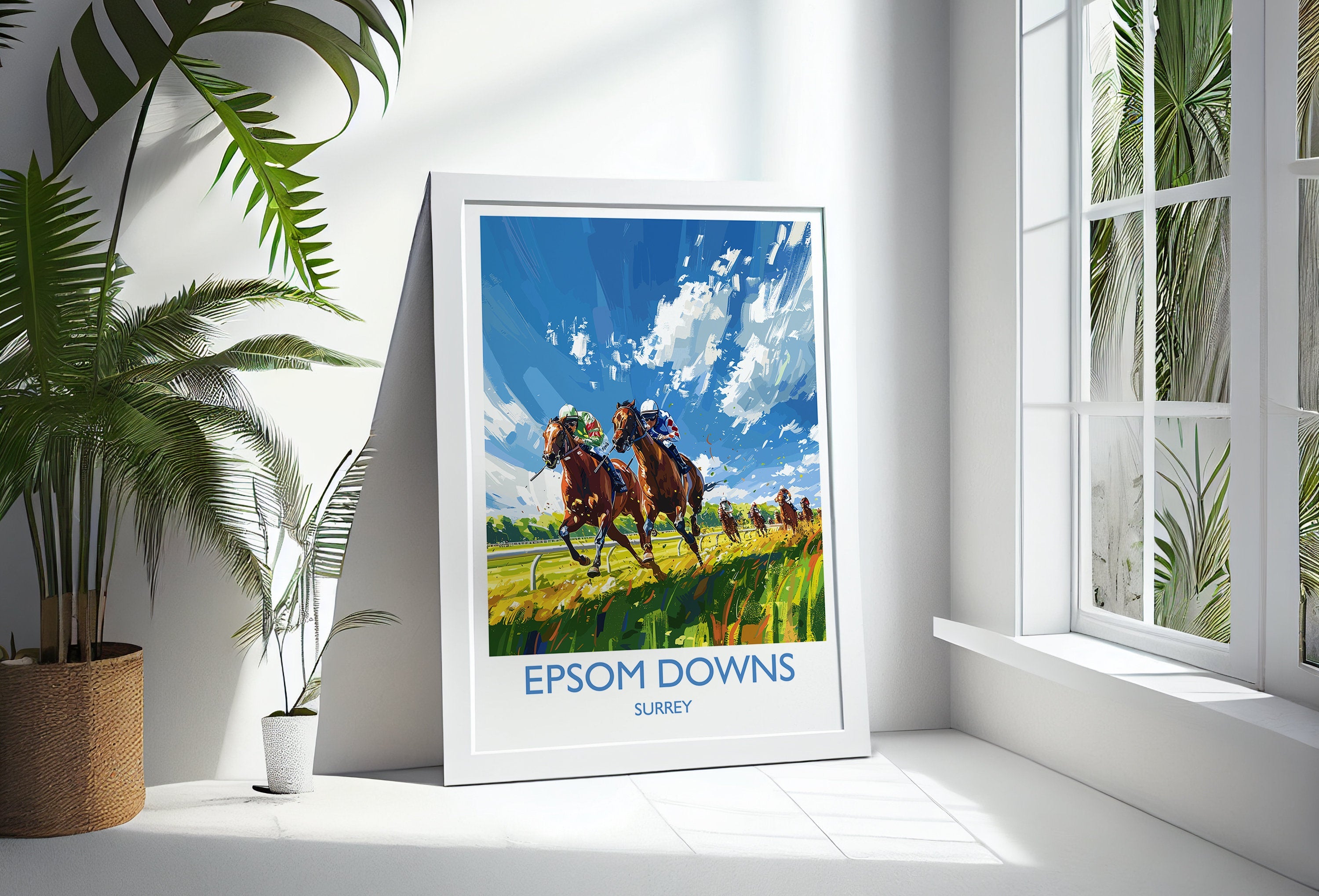 Epsom Downs Travel Poster Wall Art, Travel Print of Epsom Downs, Surrey, England, Epsom Downs Races Art Lovers Gift, England Art Gift NQ Media Designs
