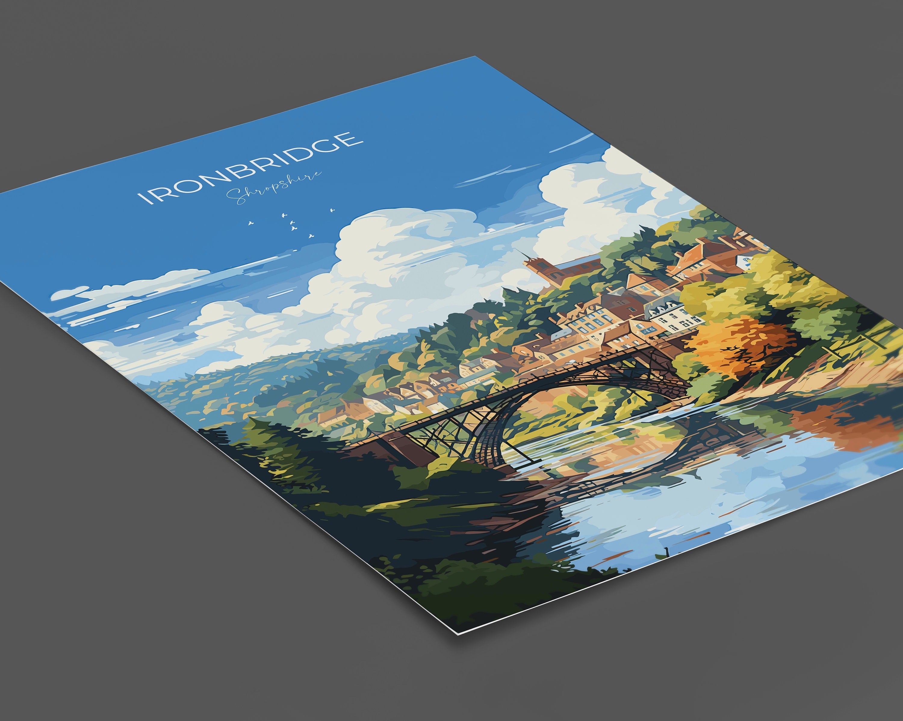 Ironbridge Travel Poster, Travel Print of Ironbridge, England, Shropshire Art, Ironbridge Art Lovers Gift, Wall Art Print NQ Media Designs