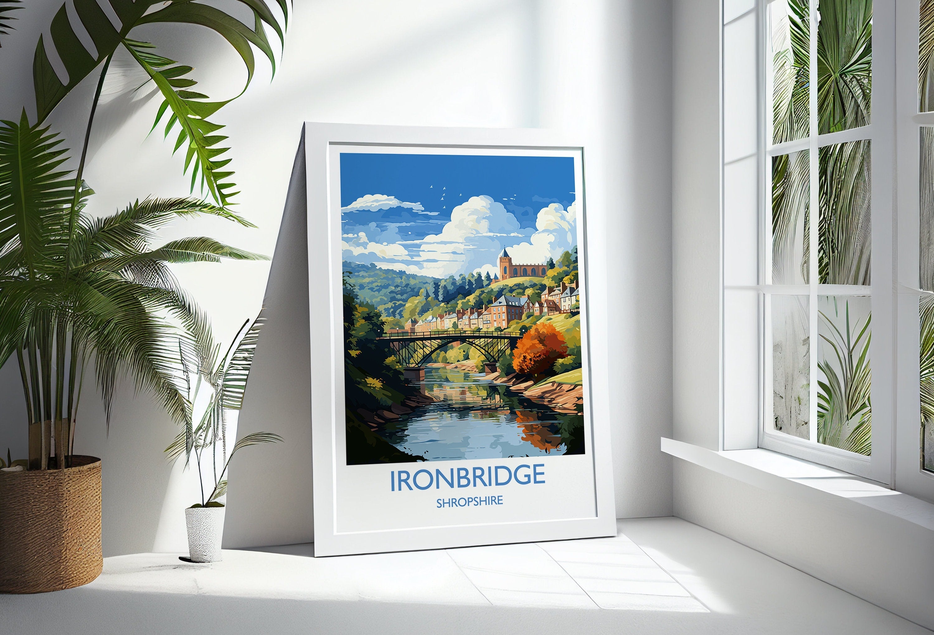 Ironbridge Travel Print, Travel Poster of Ironbridge, England, Shropshire Art, Ironbridge Art Lovers Gift, Wall Art Print NQ Media Designs