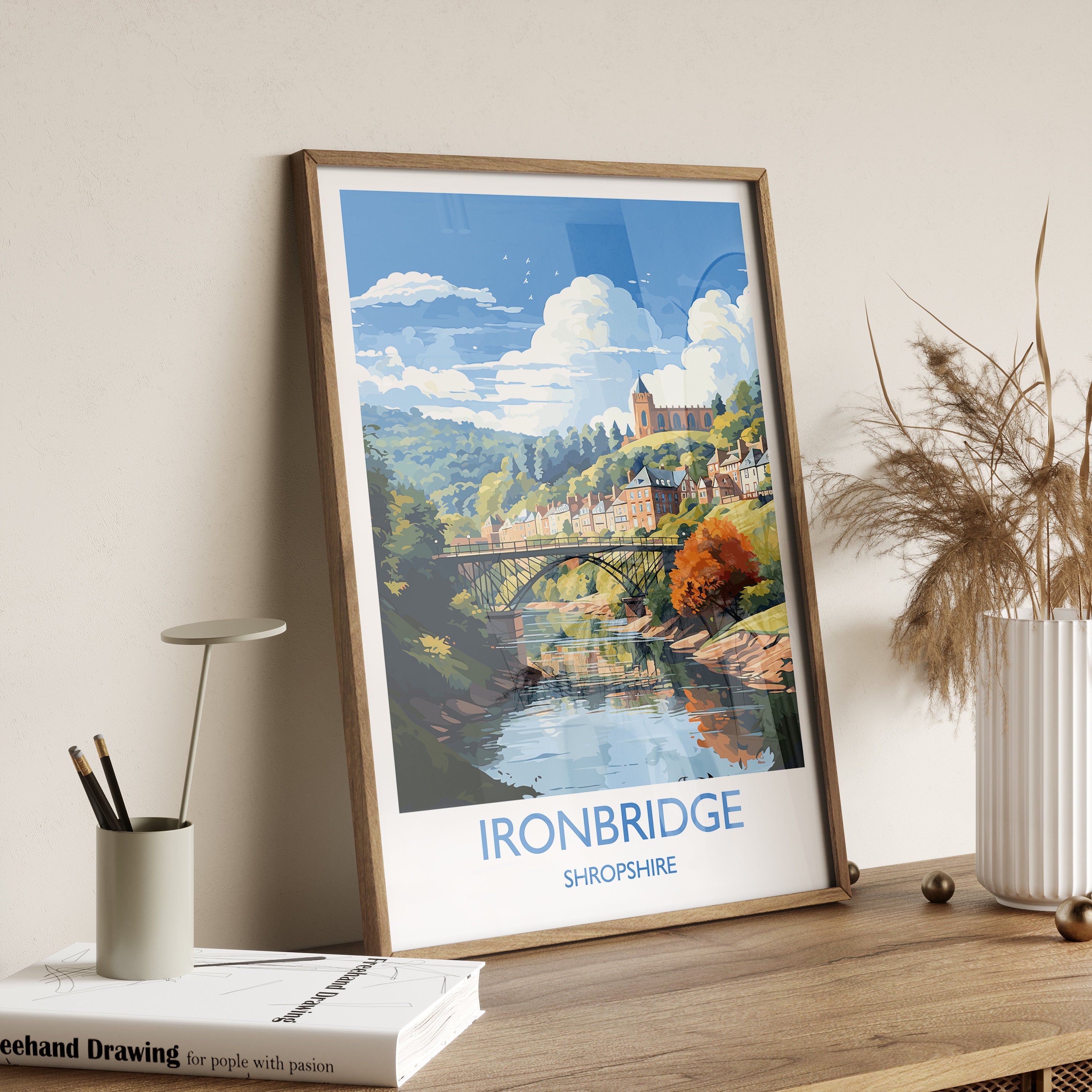 Ironbridge Travel Print, Travel Poster of Ironbridge, England, Shropshire Art, Ironbridge Art Lovers Gift, Wall Art Print NQ Media Designs
