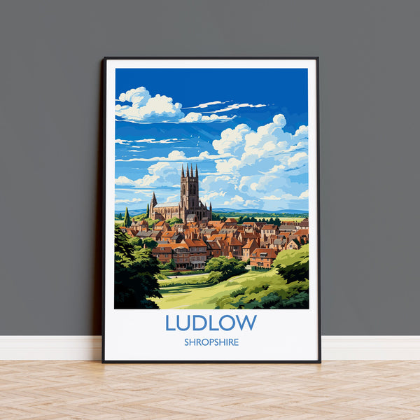 Ludlow Travel Print, Travel Poster of Ludlow, England, Shropshire Art, Ludlow Art Lovers Gift, Wall Art Print