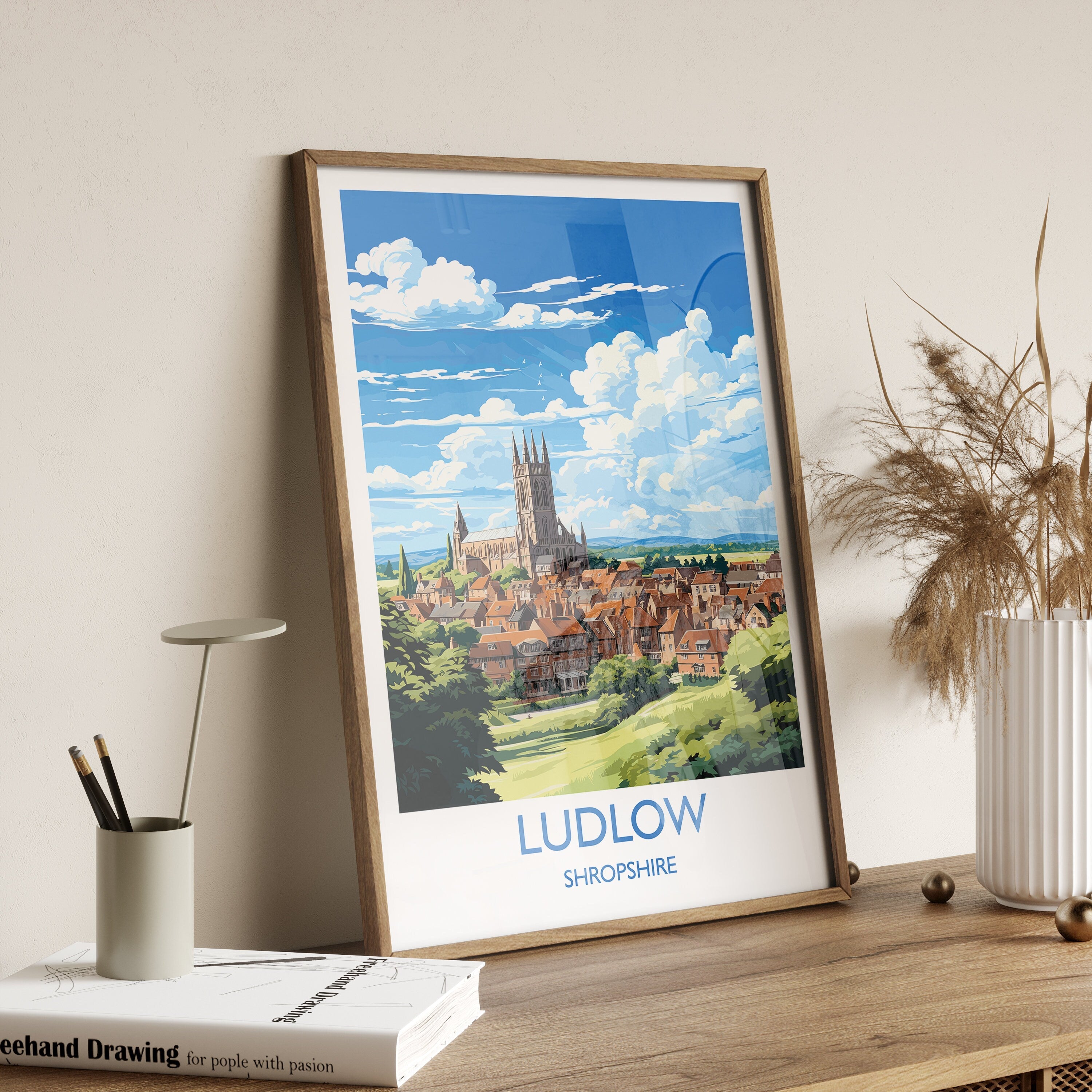 Ludlow Travel Print, Travel Poster of Ludlow, England, Shropshire Art, Ludlow Art Lovers Gift, Wall Art Print NQ Media Designs