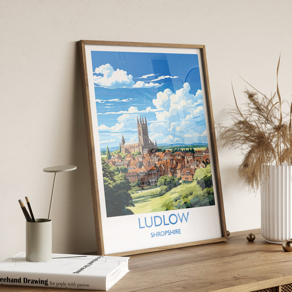Ludlow Travel Print, Travel Poster of Ludlow, England, Shropshire Art, Ludlow Art Lovers Gift, Wall Art Print