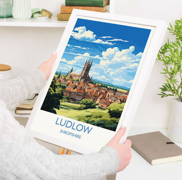 Ludlow Travel Print, Travel Poster of Ludlow, England, Shropshire Art, Ludlow Art Lovers Gift, Wall Art Print