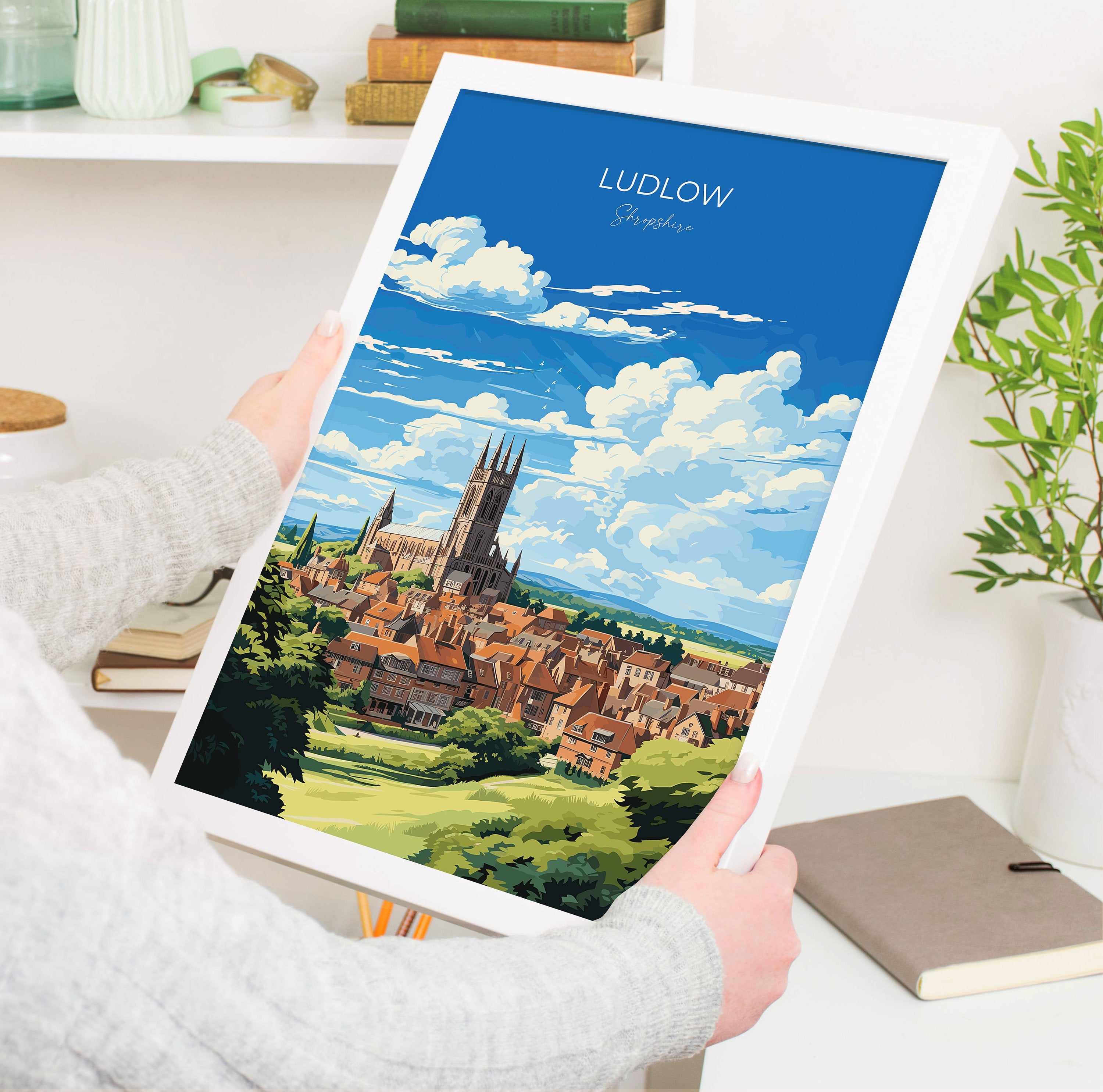 Ludlow Travel Poster, Travel Print of Ludlow, England, Shropshire Art, Ludlow Art Lovers Gift, Wall Art Print NQ Media Designs