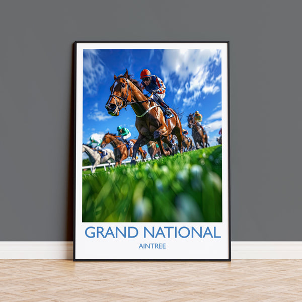 Grand National Travel Poster Wall Art, Travel Print of Aintree, Merseyside, England, Grand National Horse Race Art Gift, England Art Gift