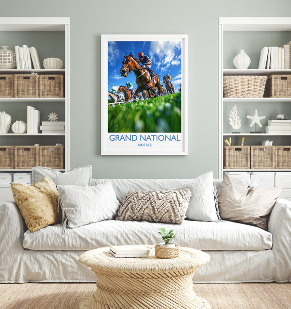 Grand National Travel Poster Wall Art, Travel Print of Aintree, Merseyside, England, Grand National Horse Race Art Gift, England Art Gift