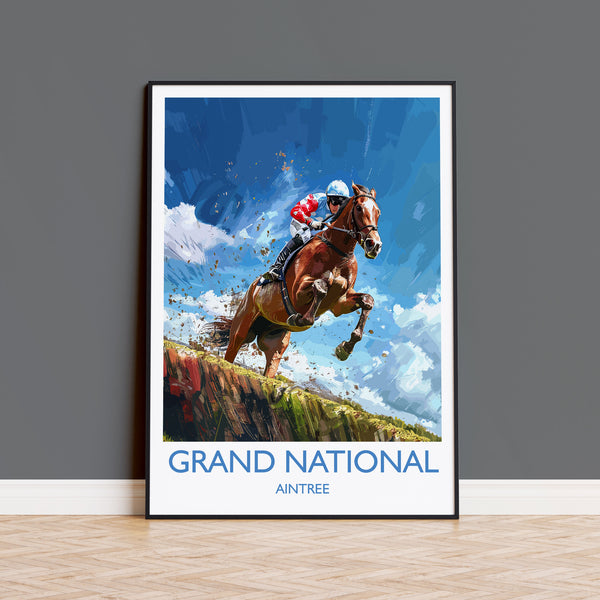 Grand National Travel Print Wall Art, Travel Poster of Aintree, Merseyside, England, Grand National Horse Race Art Gift, England Art Gift