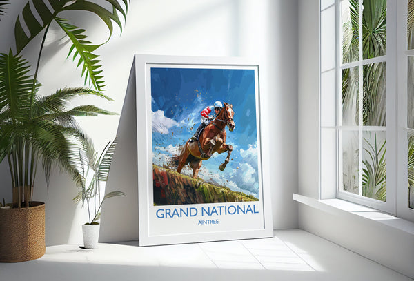Grand National Travel Print Wall Art, Travel Poster of Aintree, Merseyside, England, Grand National Horse Race Art Gift, England Art Gift