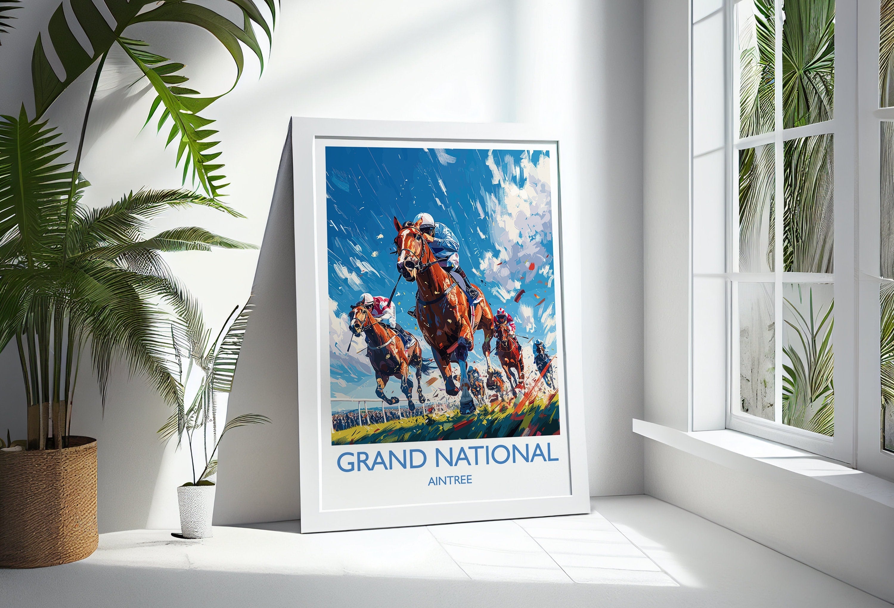 Grand National Travel Poster Wall Art, Travel Print of Aintree, Merseyside, England, Grand National Horse Race Art Gift, England Art Gift NQ Media Designs