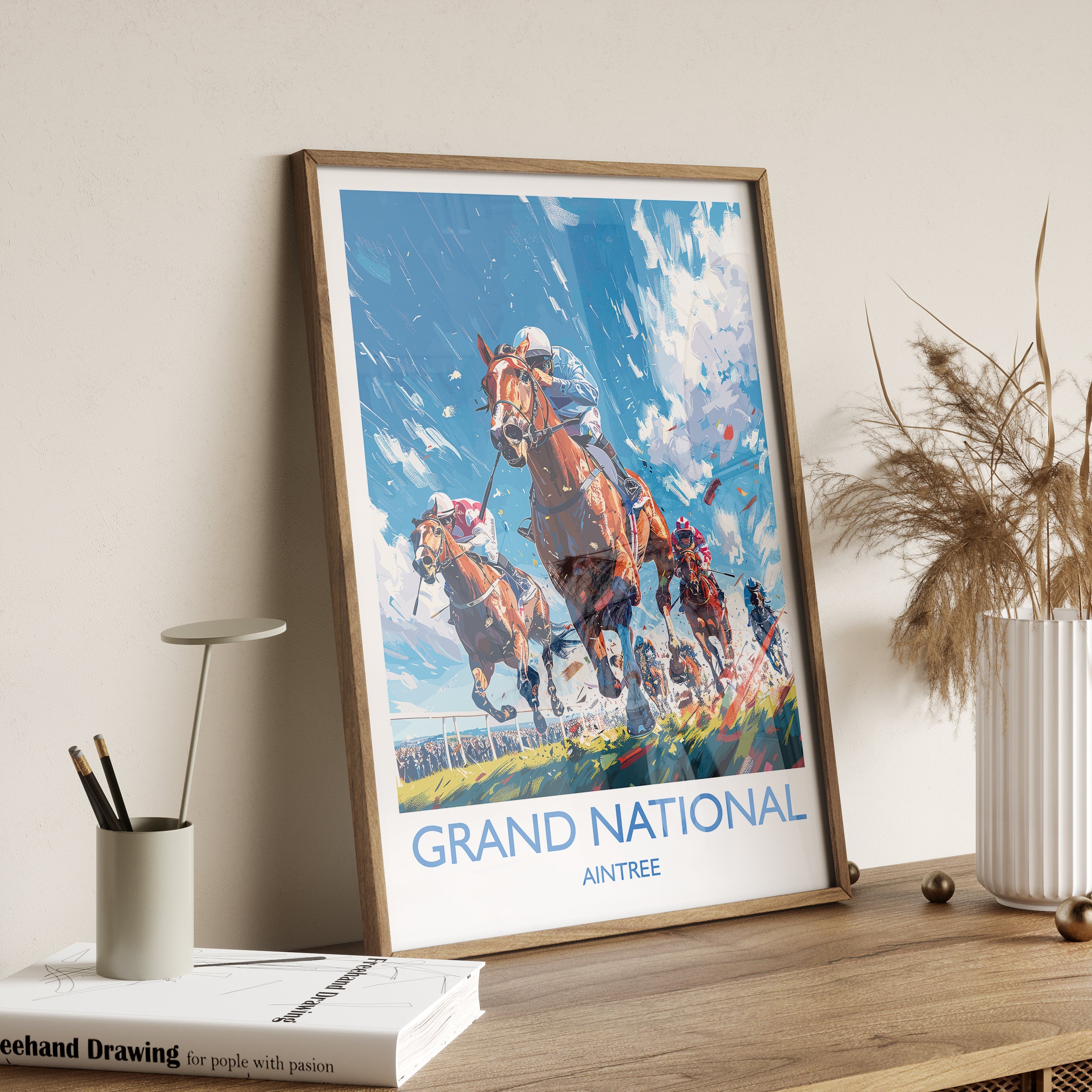 Grand National Travel Poster Wall Art, Travel Print of Aintree, Merseyside, England, Grand National Horse Race Art Gift, England Art Gift NQ Media Designs