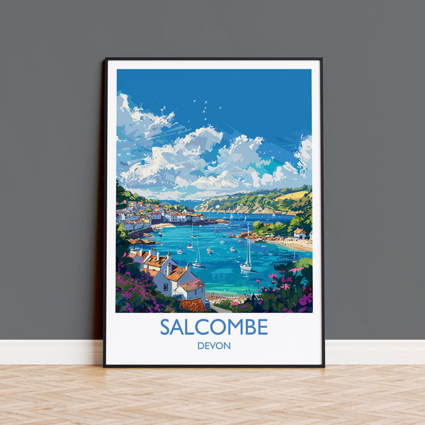 Salcombe Travel Print, Travel Poster of Salcombe, England, Devon Art, Salcombe Art Lovers Gift, Wall Art Print