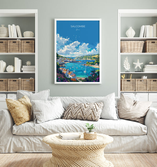 Salcombe Travel Poster, Travel Print of Salcombe, England, Devon Art, Salcombe Art Lovers Gift, Wall Art Print