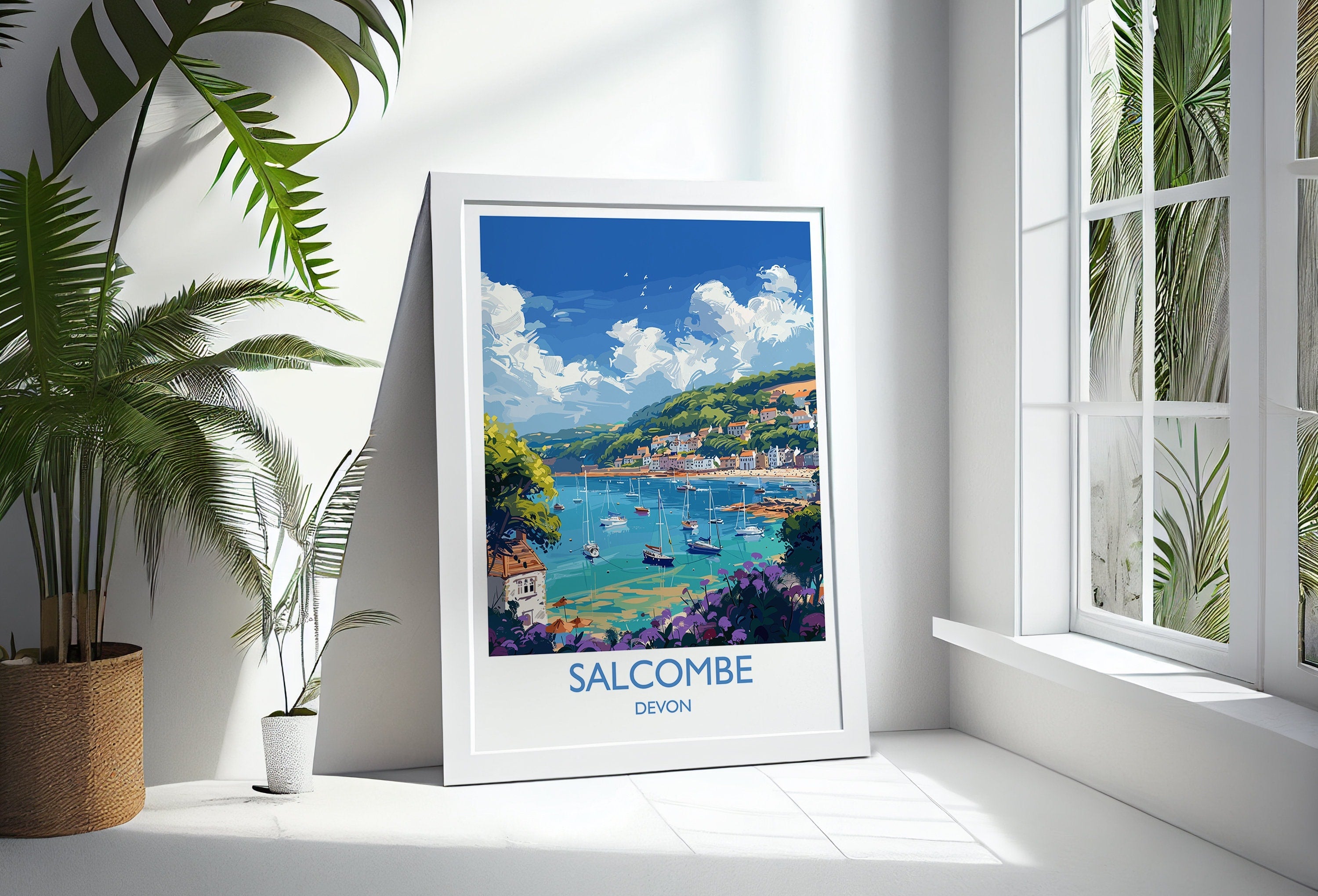 Salcombe Travel Print, Travel Poster of Salcombe, England, Devon Art, Salcombe Art Lovers Gift, Wall Art Print NQ Media Designs