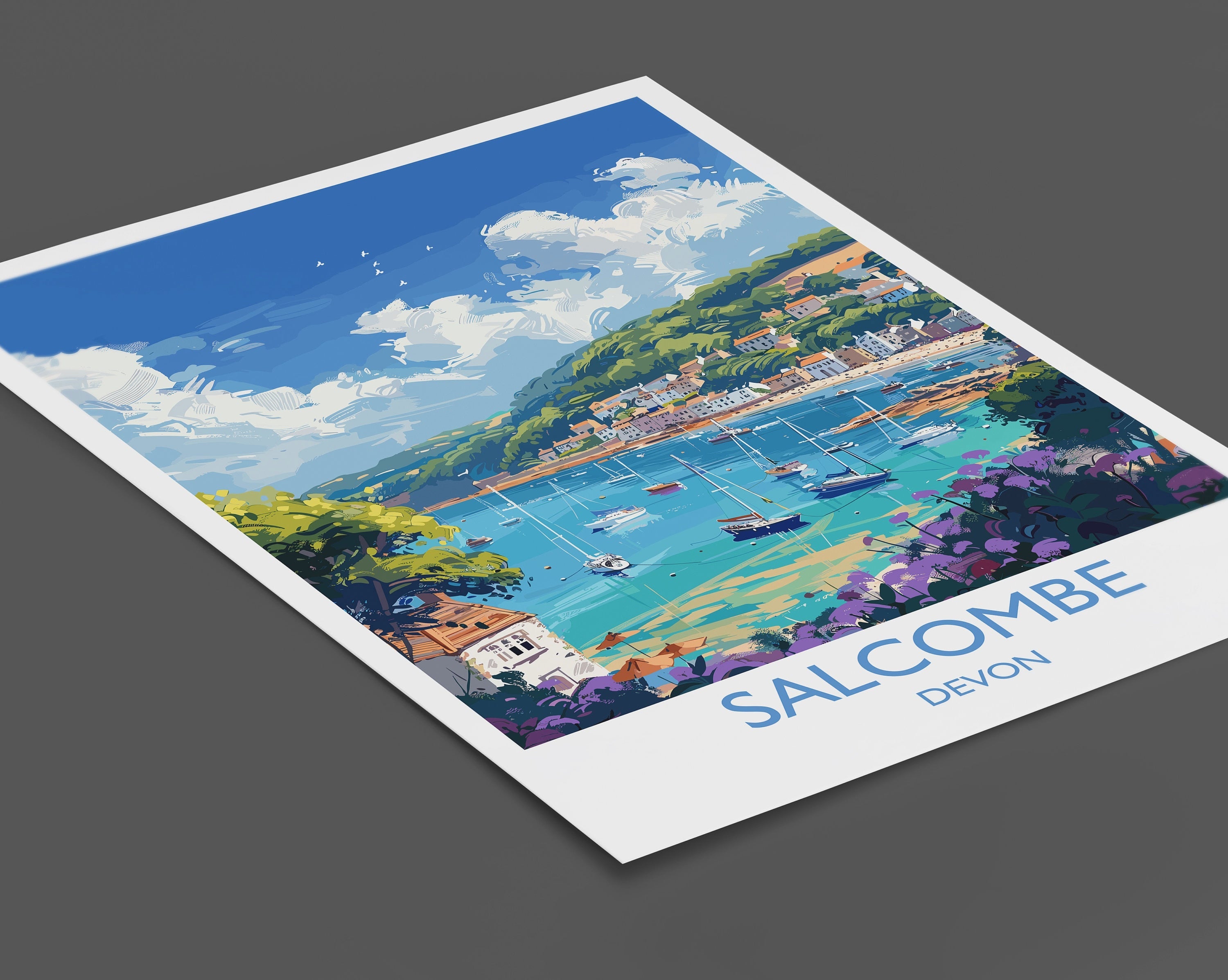 Salcombe Travel Print, Travel Poster of Salcombe, England, Devon Art, Salcombe Art Lovers Gift, Wall Art Print NQ Media Designs