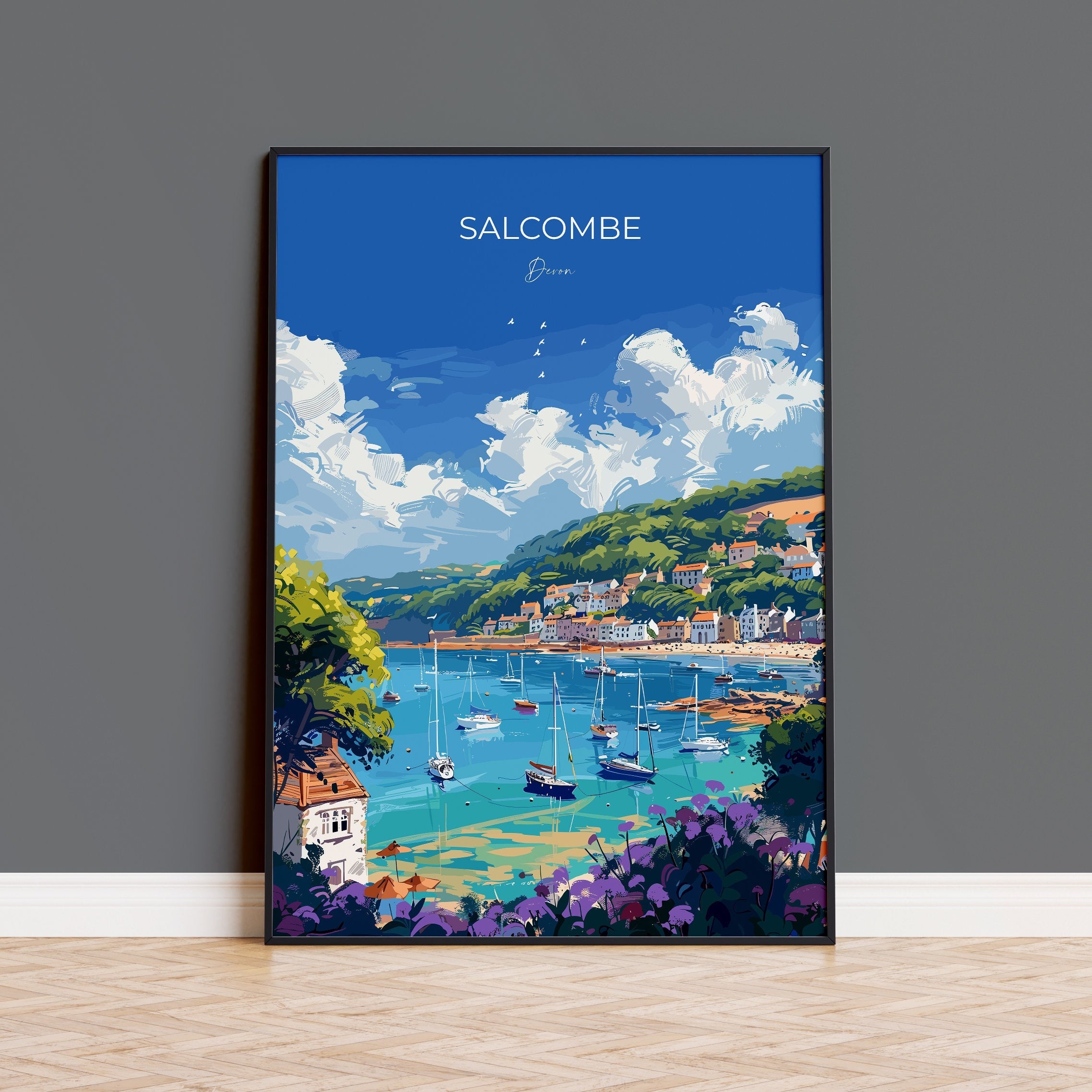 Salcombe Travel Poster, Travel Print of Salcombe, England, Devon Art, Salcombe Art Lovers Gift, Wall Art Print NQ Media Designs