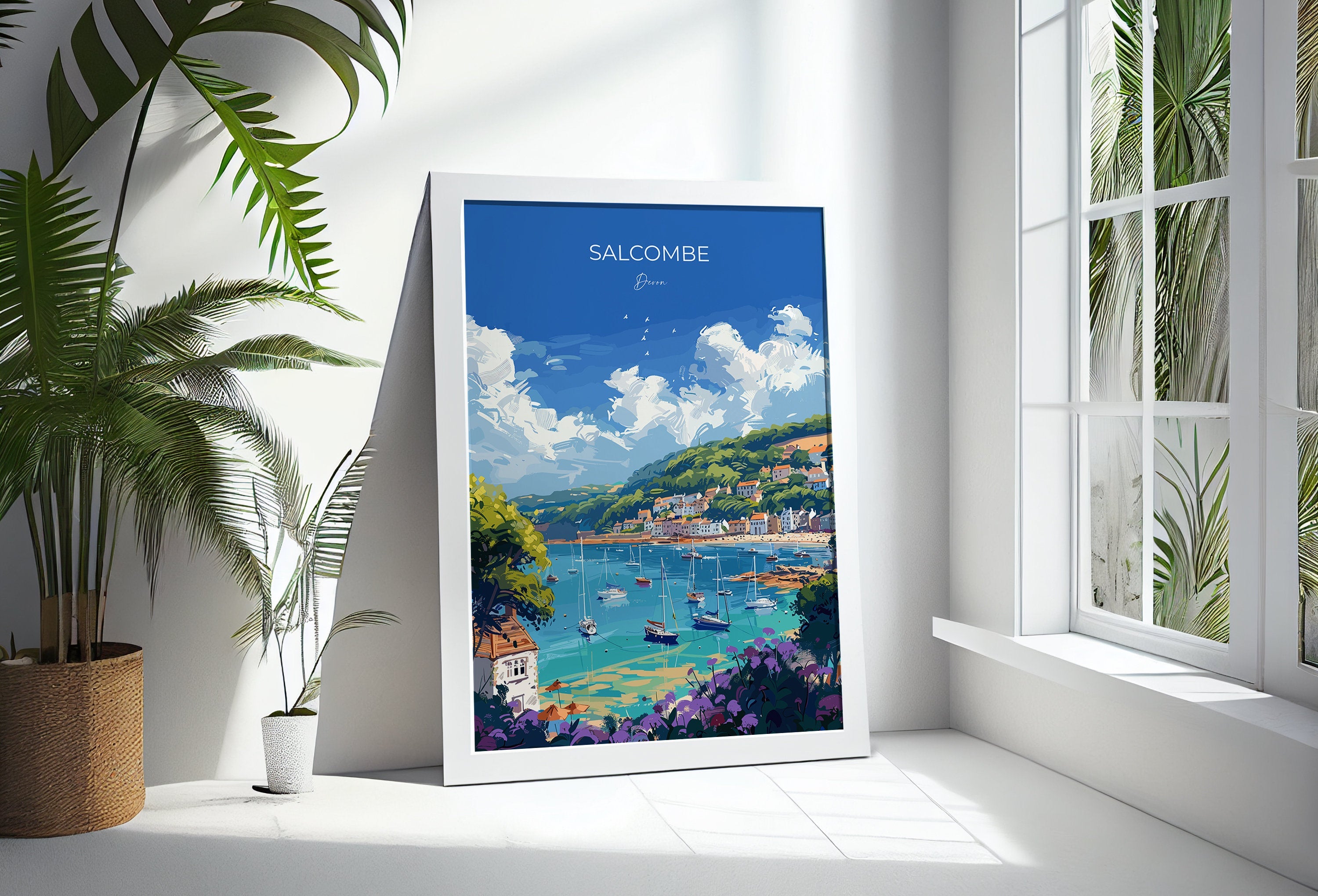 Salcombe Travel Poster, Travel Print of Salcombe, England, Devon Art, Salcombe Art Lovers Gift, Wall Art Print NQ Media Designs