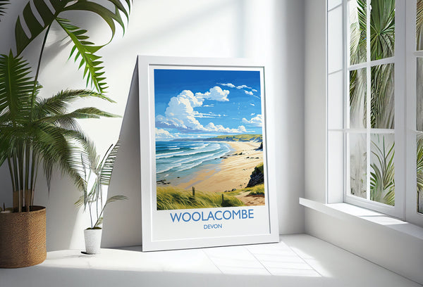 Woolacombe Travel Poster Wall Art, Travel Print of Woolacombe,England, Devon Art Lovers Gift, Travel Art Gift