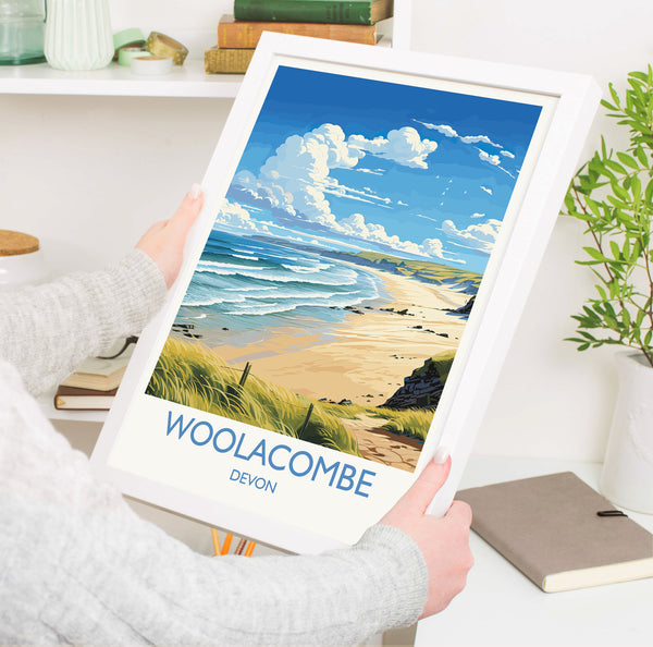 Woolacombe Travel Poster Wall Art, Travel Print of Woolacombe,England, Devon Art Lovers Gift, Travel Art Gift