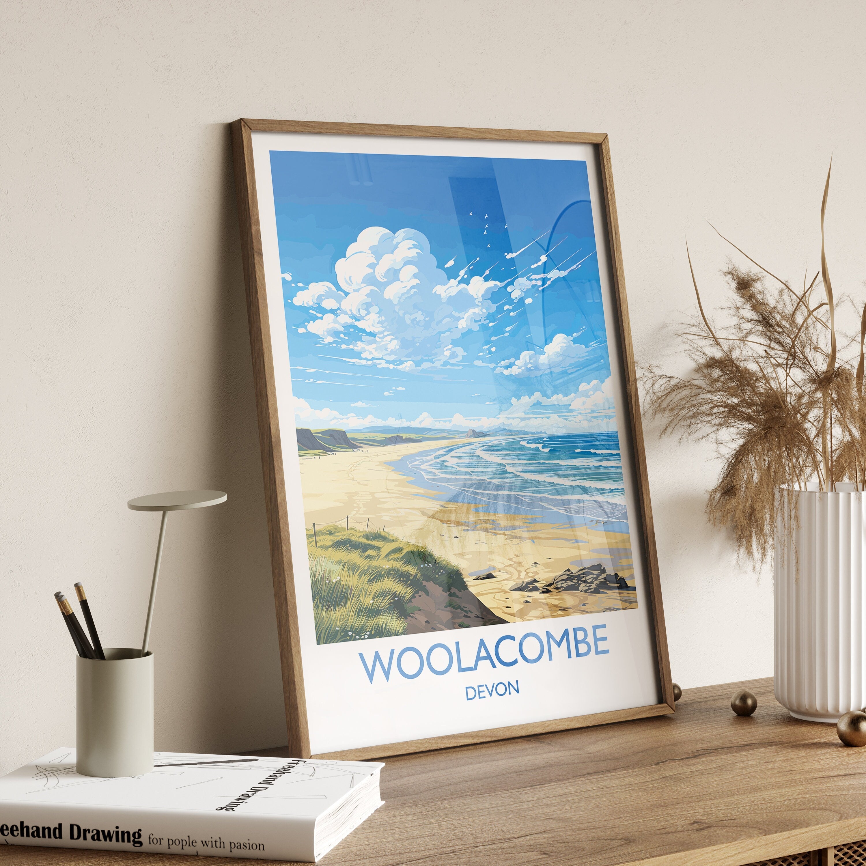 Woolacombe Travel Poster Wall Art, Travel Print of Woolacombe,England, Devon Art Lovers Gift, Travel Art Gift NQ Media Designs